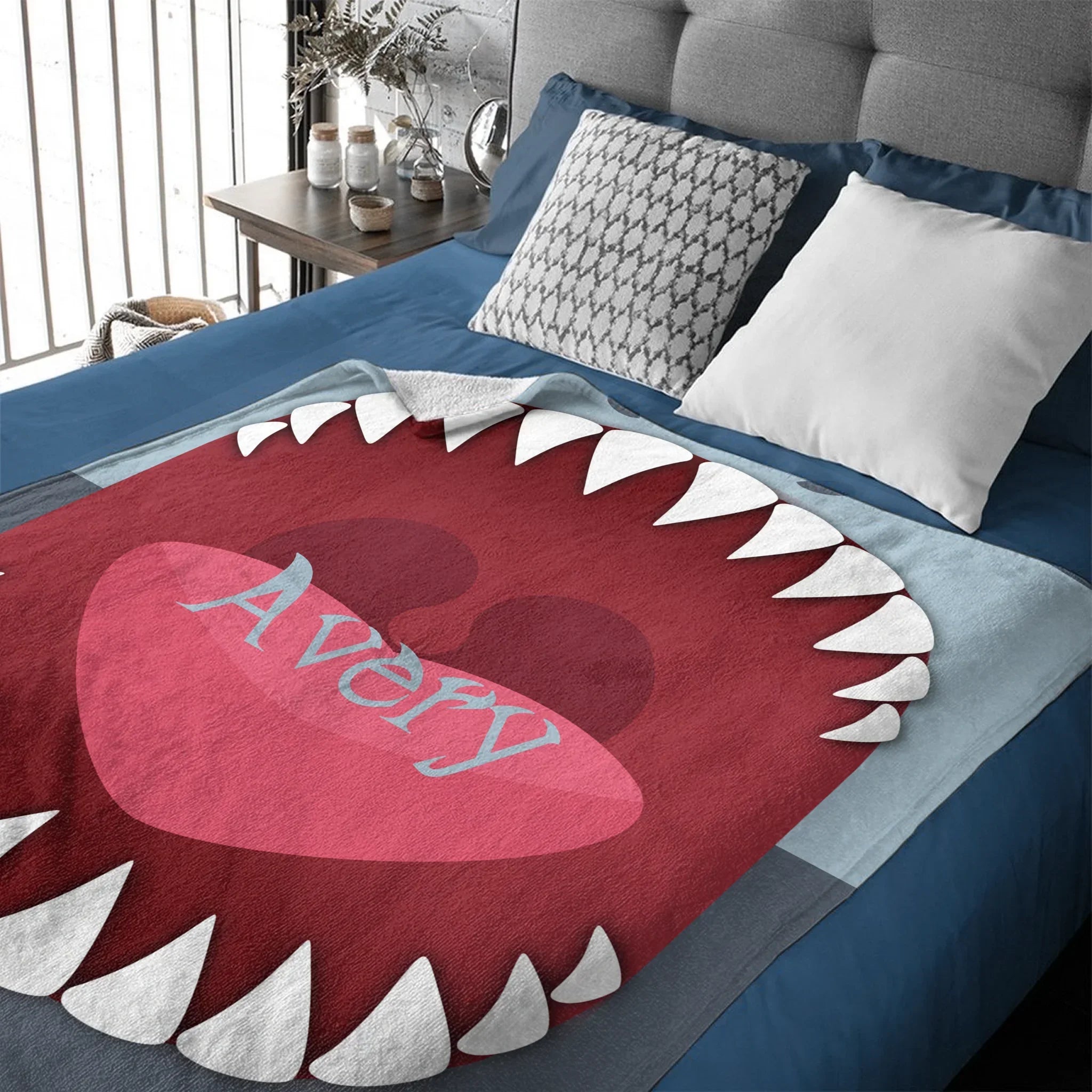 Customized Shark Blanket – Personalized Name Flannel Blanket – Gift for Kids