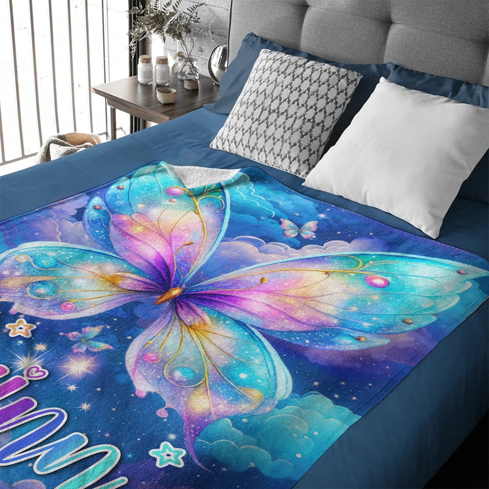 Custom Starry Butterfly Blanket - Personalized Magical Sky Throw - Gift for Butterfly Lovers,Girls