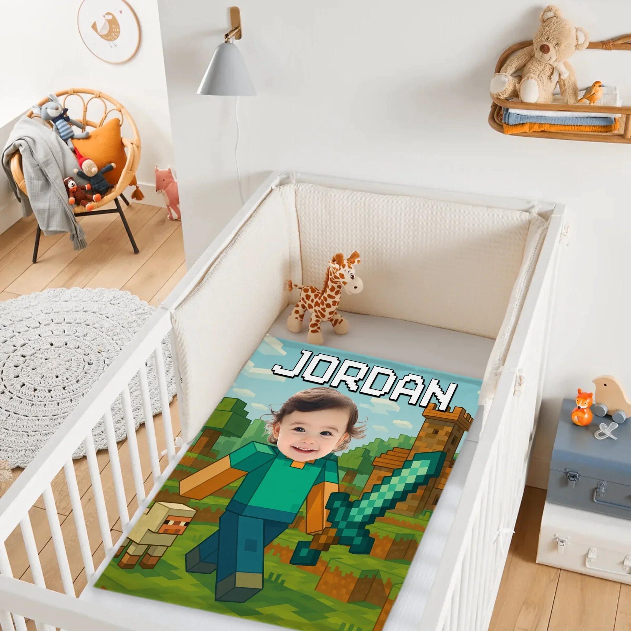 Custom Pixel Gamer Blanket - Personalized Minecraft Style Throw Blanket - Gift for Children