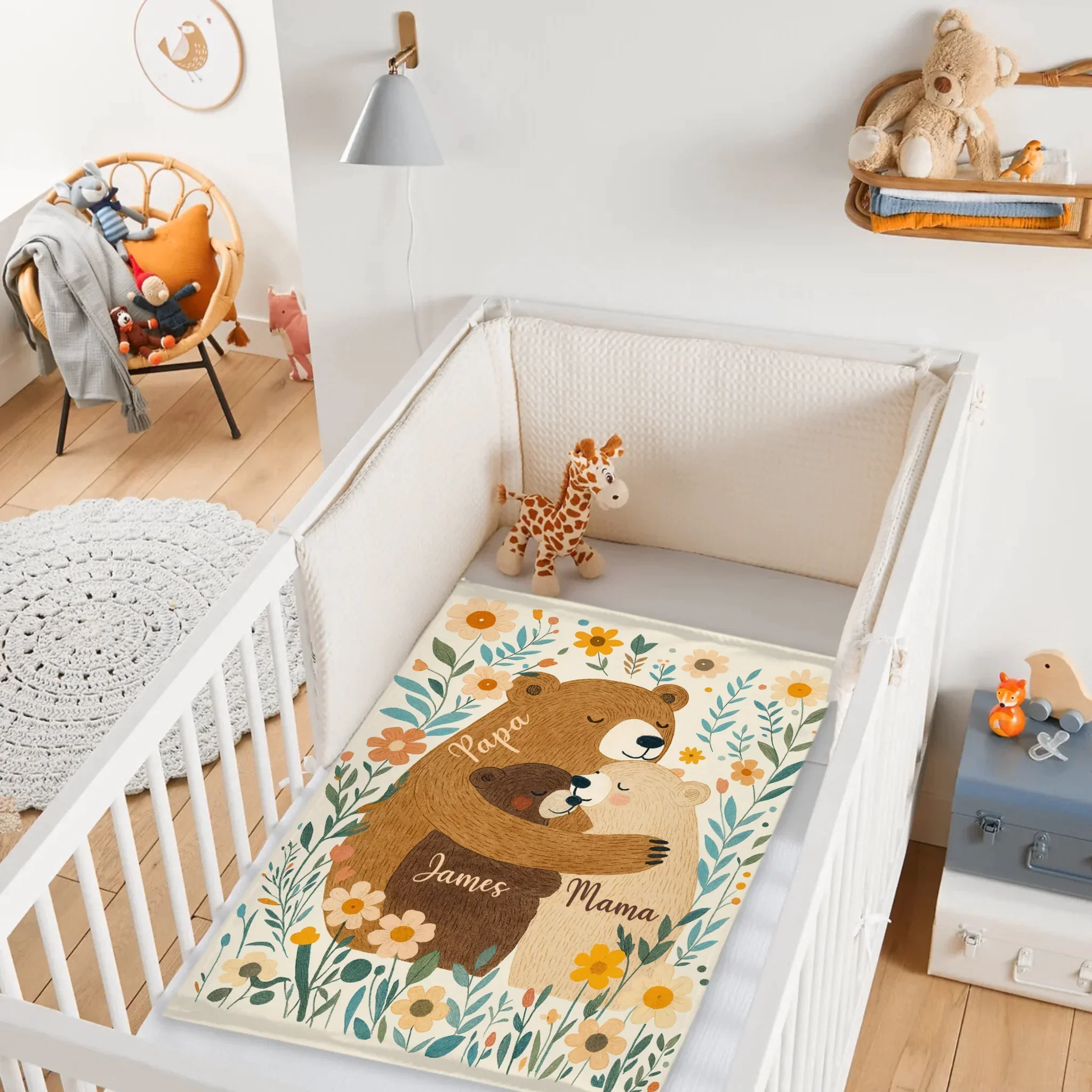 Customized Family Bear Flower Blanket - Personalized Name - Warm Gifts For Family Members