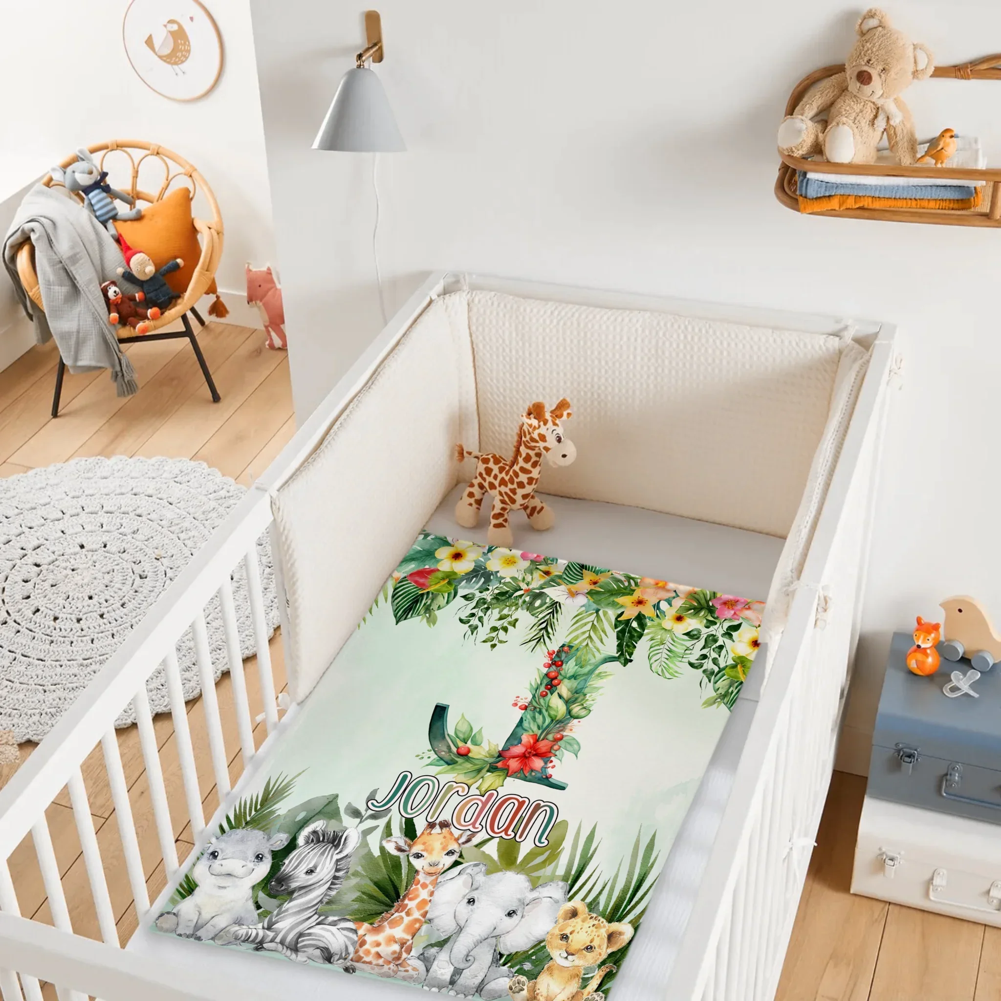 Custom Jungle Animal Blanket - Personalized Safari Baby Throw Blanket - Gift for Kids and Newborns