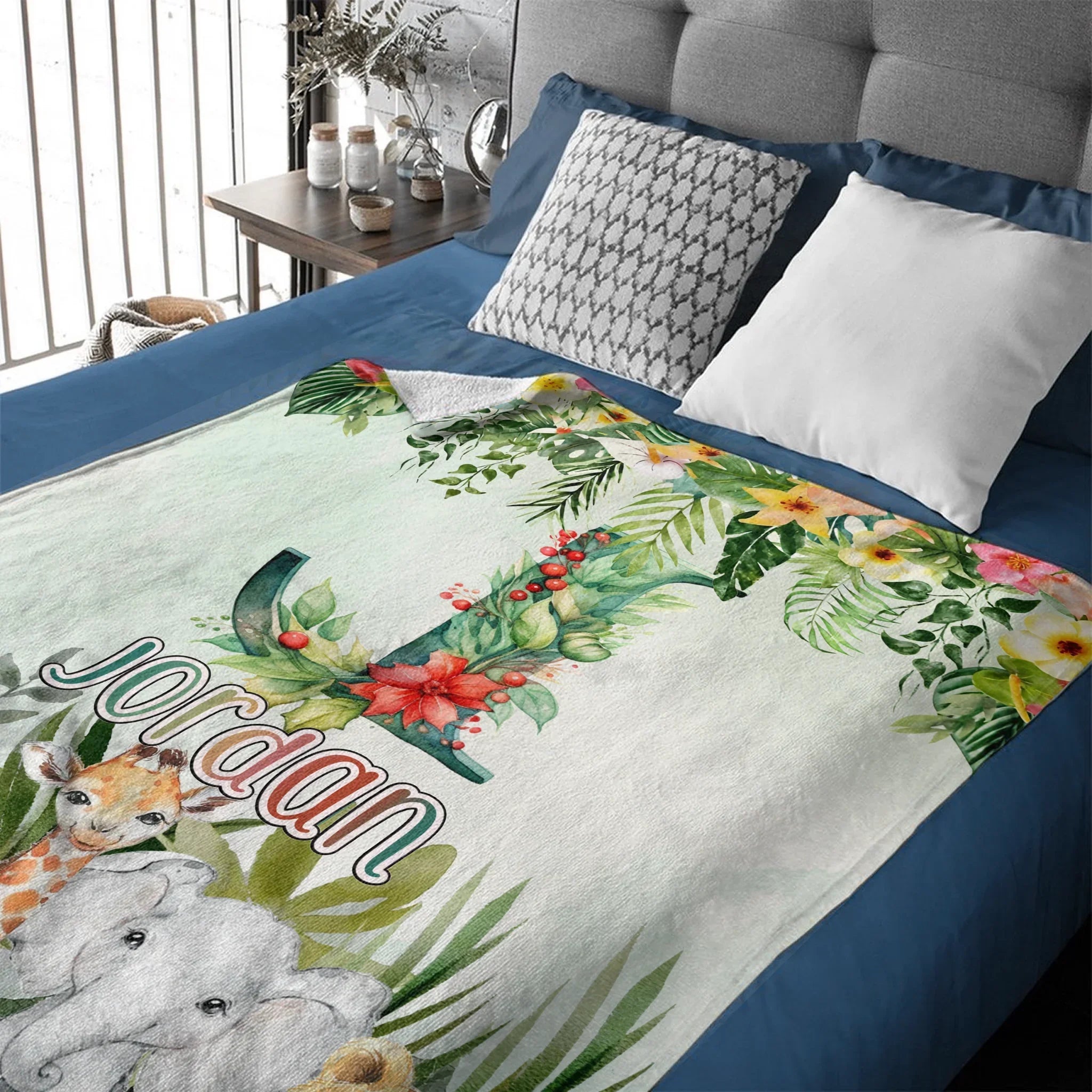 Custom Jungle Animal Blanket - Personalized Safari Baby Throw Blanket - Gift for Kids and Newborns