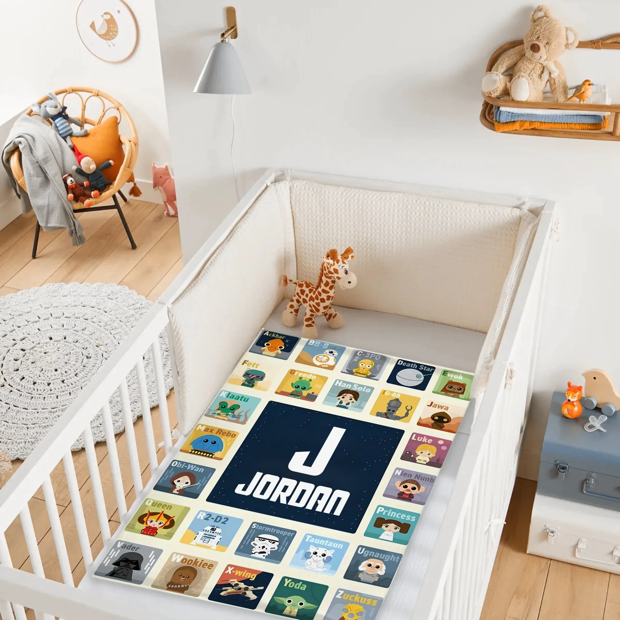 Custom Star Wars Alphabet Blanket - Personalized Cartoon Character Name Blanket - Gift for Kids