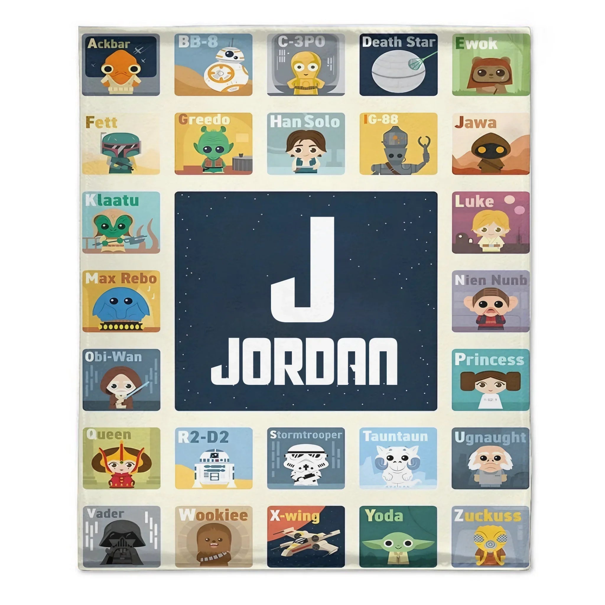 Custom Star Wars Alphabet Blanket - Personalized Cartoon Character Name Blanket - Gift for Kids