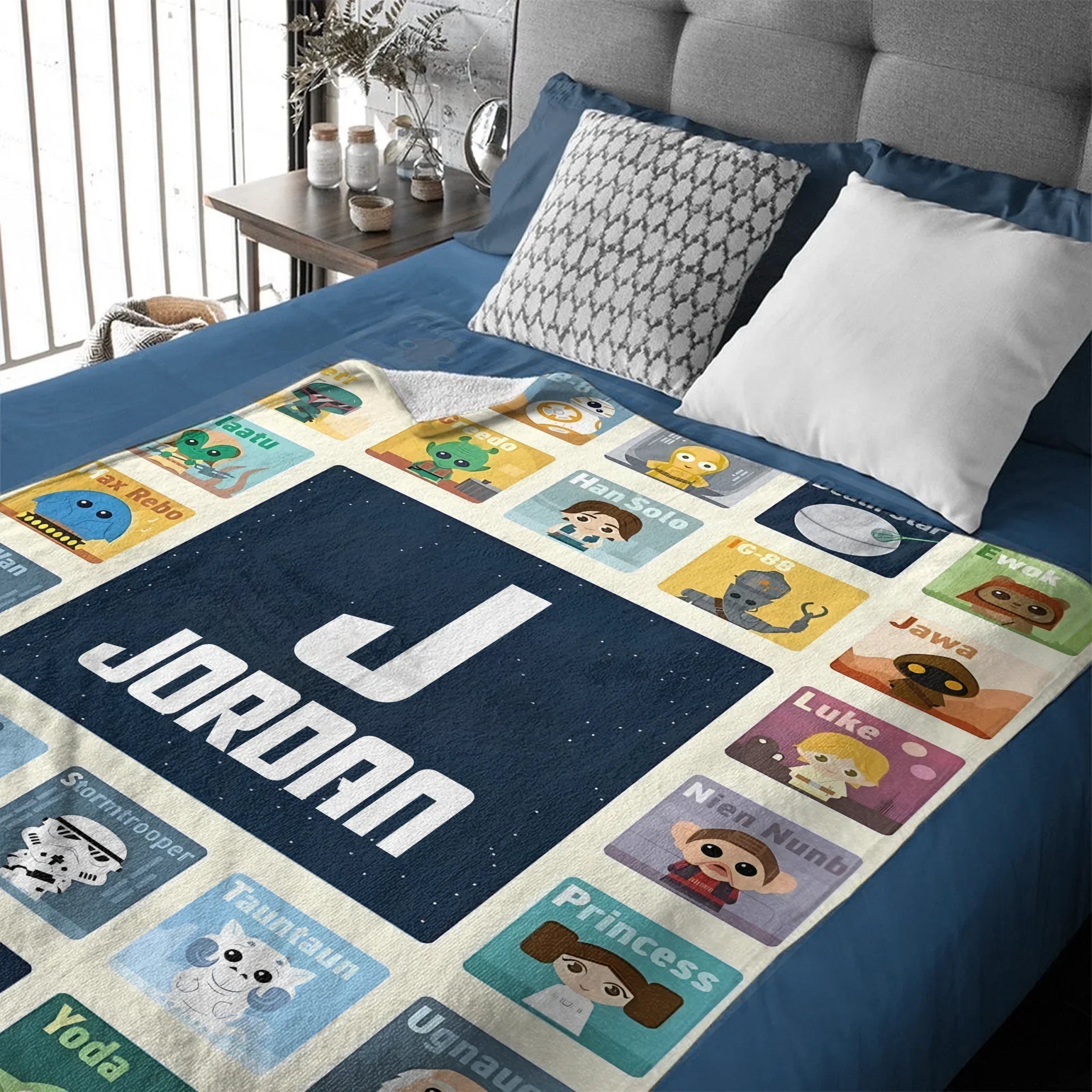 Custom Star Wars Alphabet Blanket - Personalized Cartoon Character Name Blanket - Gift for Kids