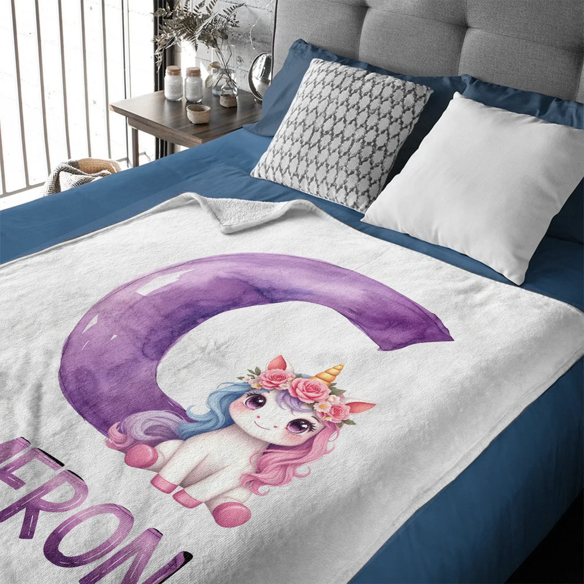 Custom Unicorn Blanket - Personalized Unicorn Name Throw - Gift for Kids & Girls