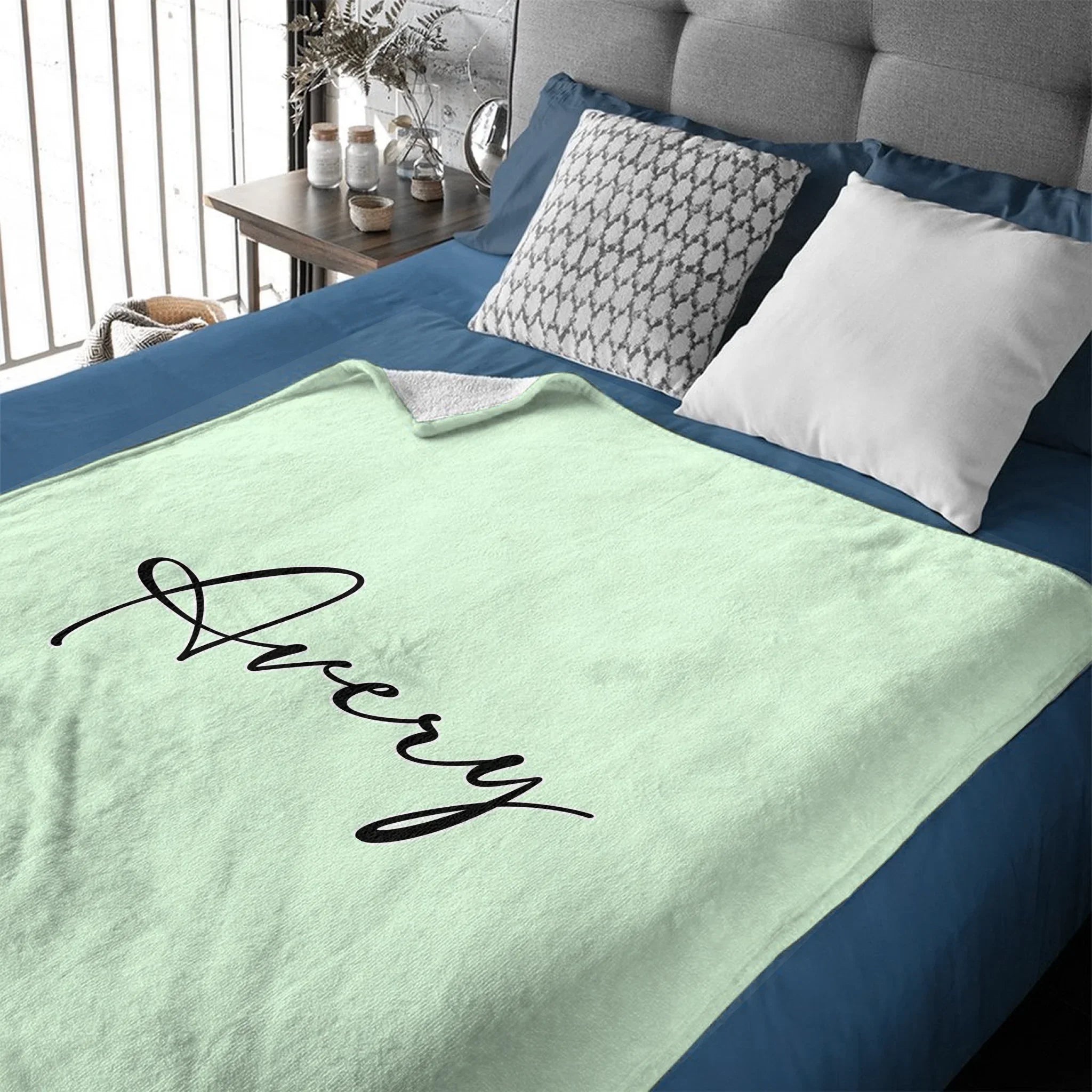 Custom Bunny Alphabet Blanket - Personalized Rabbit Initial Name Throw - Gift for Kids & Girls