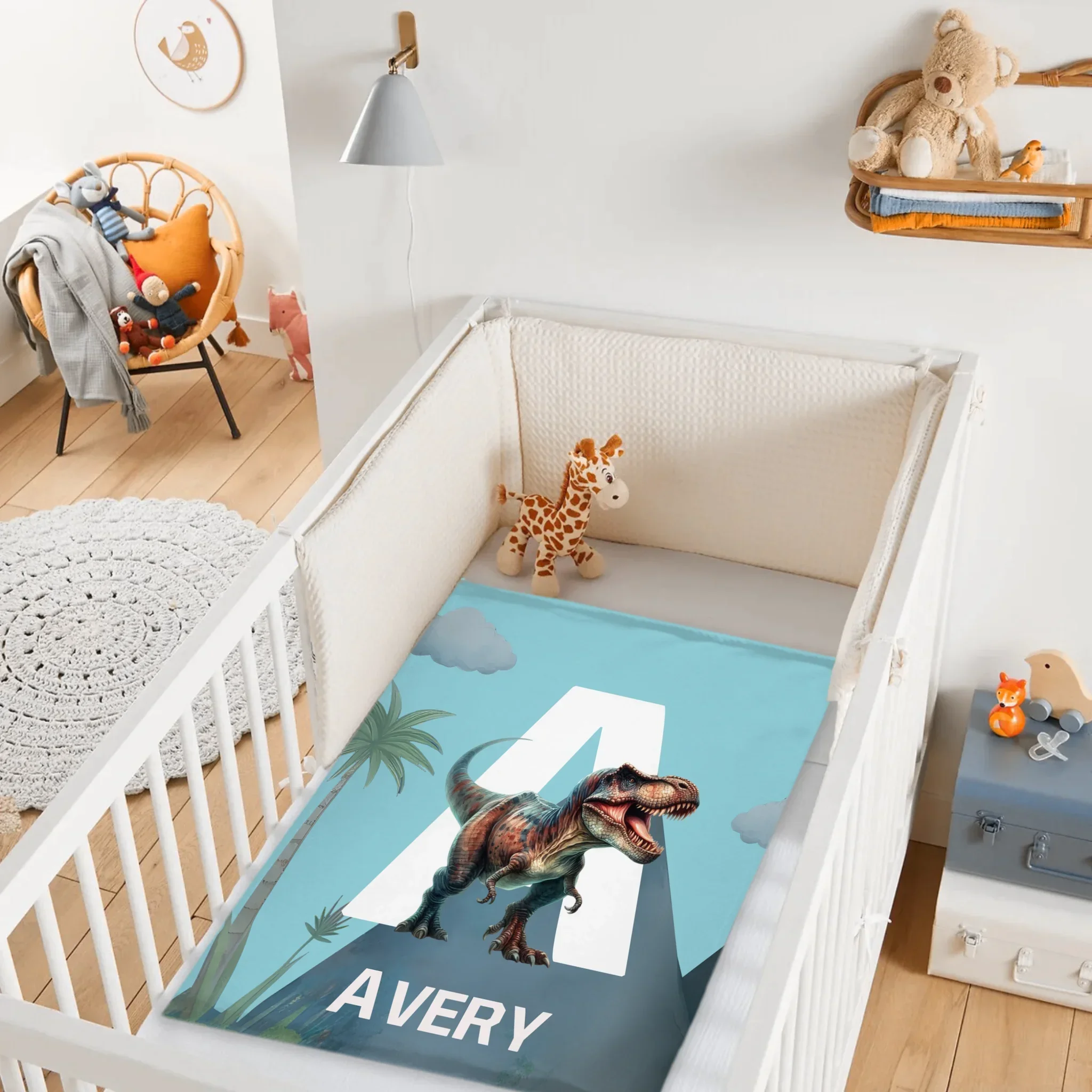 Custom Dinosaur Initial Blanket - Personalized Dino Name Throw Blanket - Gift for Kids