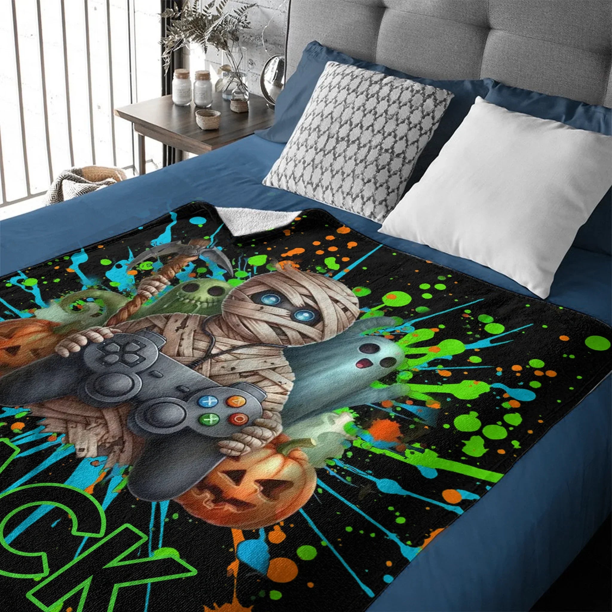 Custom Gamer Mummy Blanket - Personalized Halloween Gaming Throw Blanket - Gift for Teens