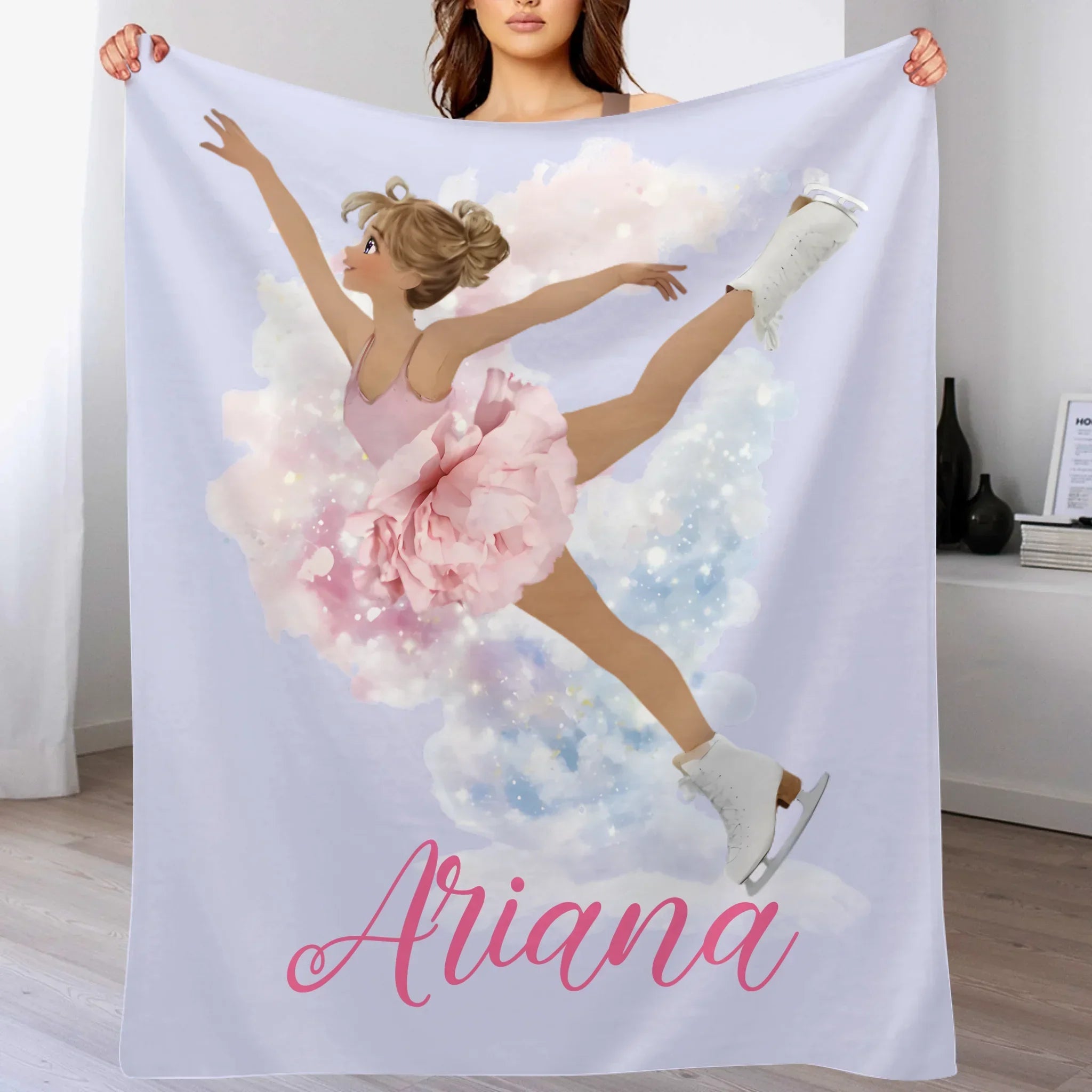 Customized Birth Flower Skate Girl Soft Blanket - Personalized Name And Girl - Birthday Gifts for Girl Skate Lover