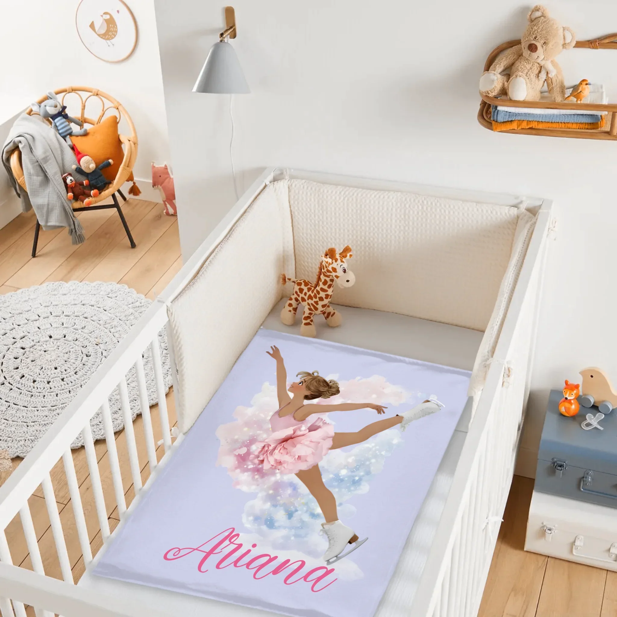 Customized Birth Flower Skate Girl Soft Blanket - Personalized Name And Girl - Birthday Gifts for Girl Skate Lover