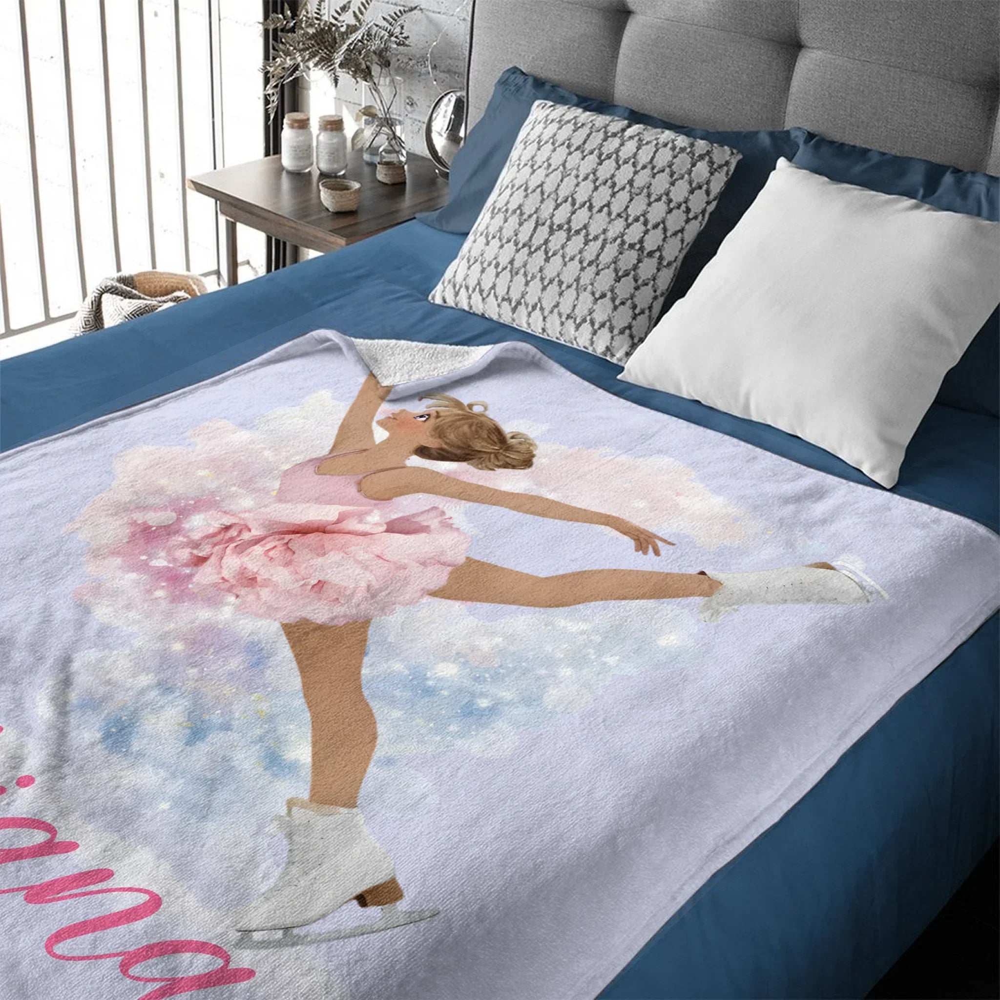 Customized Birth Flower Skate Girl Soft Blanket - Personalized Name And Girl - Birthday Gifts for Girl Skate Lover