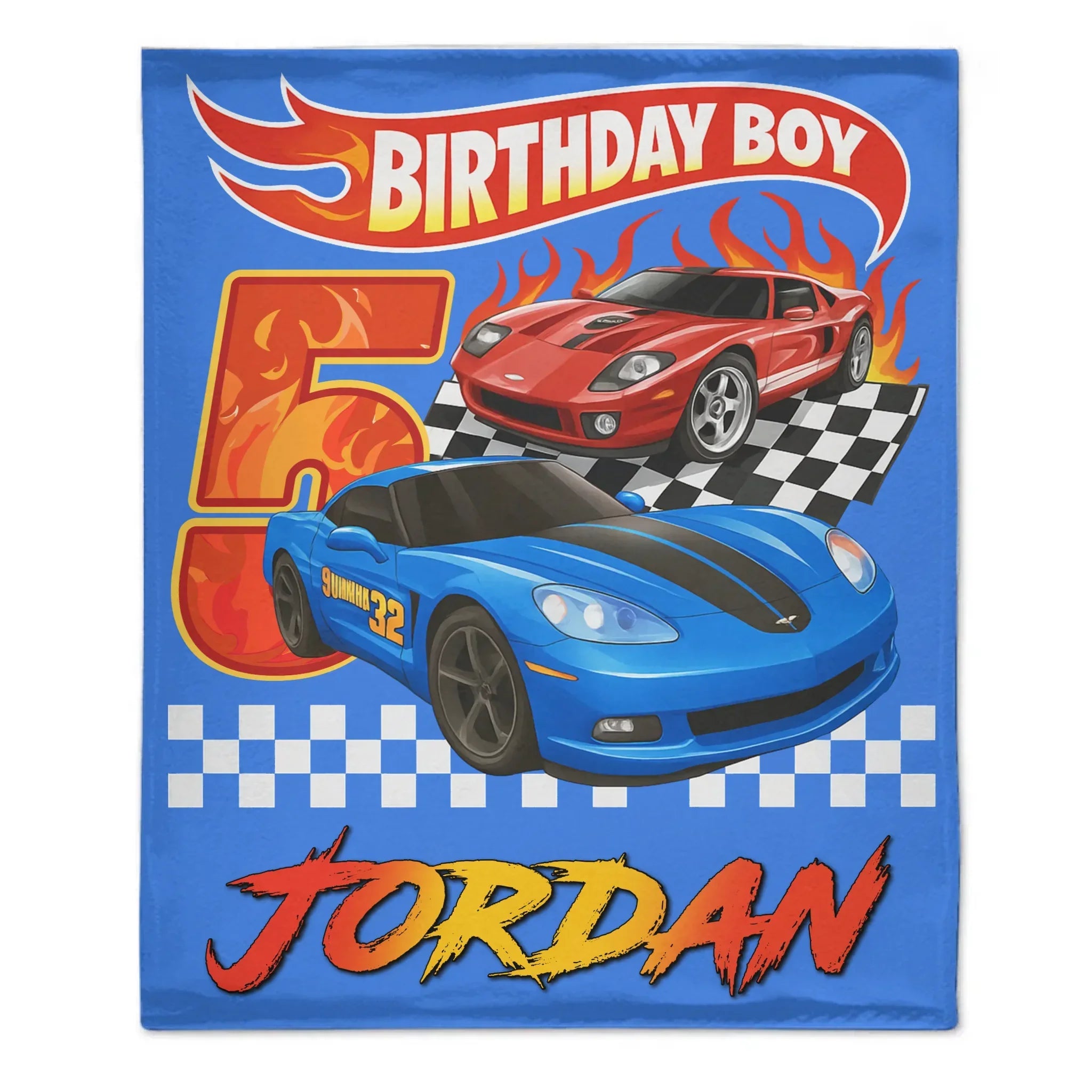 Custom Sports Car Blanket - Personalized Race Car Theme Throw Blanket - Gift for Boys and Girls