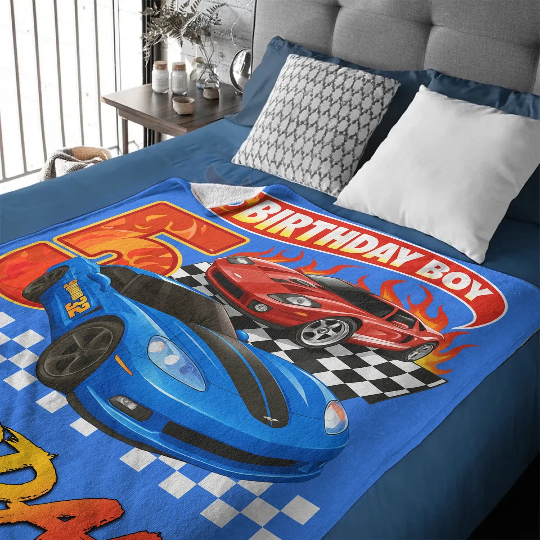 Custom Sports Car Blanket - Personalized Race Car Theme Throw Blanket - Gift for Boys and Girls