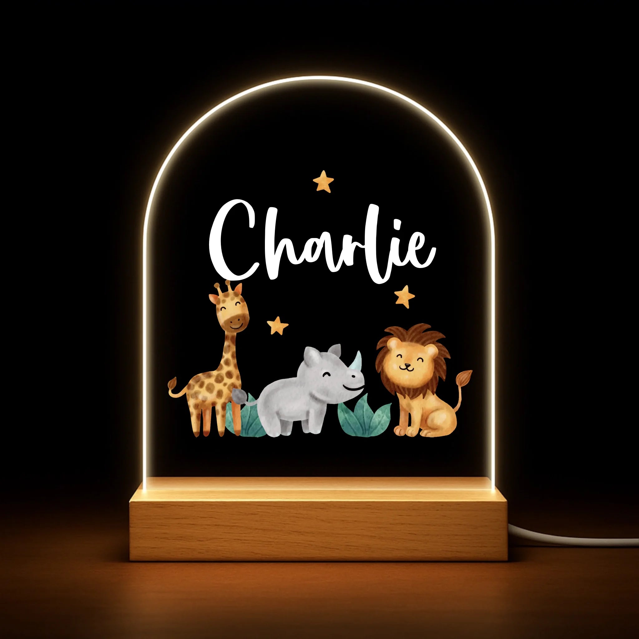 Custom Jungle Animal Night Light - Personalized Safari Kids Star Lamp - Gift for Boys Girls Baby