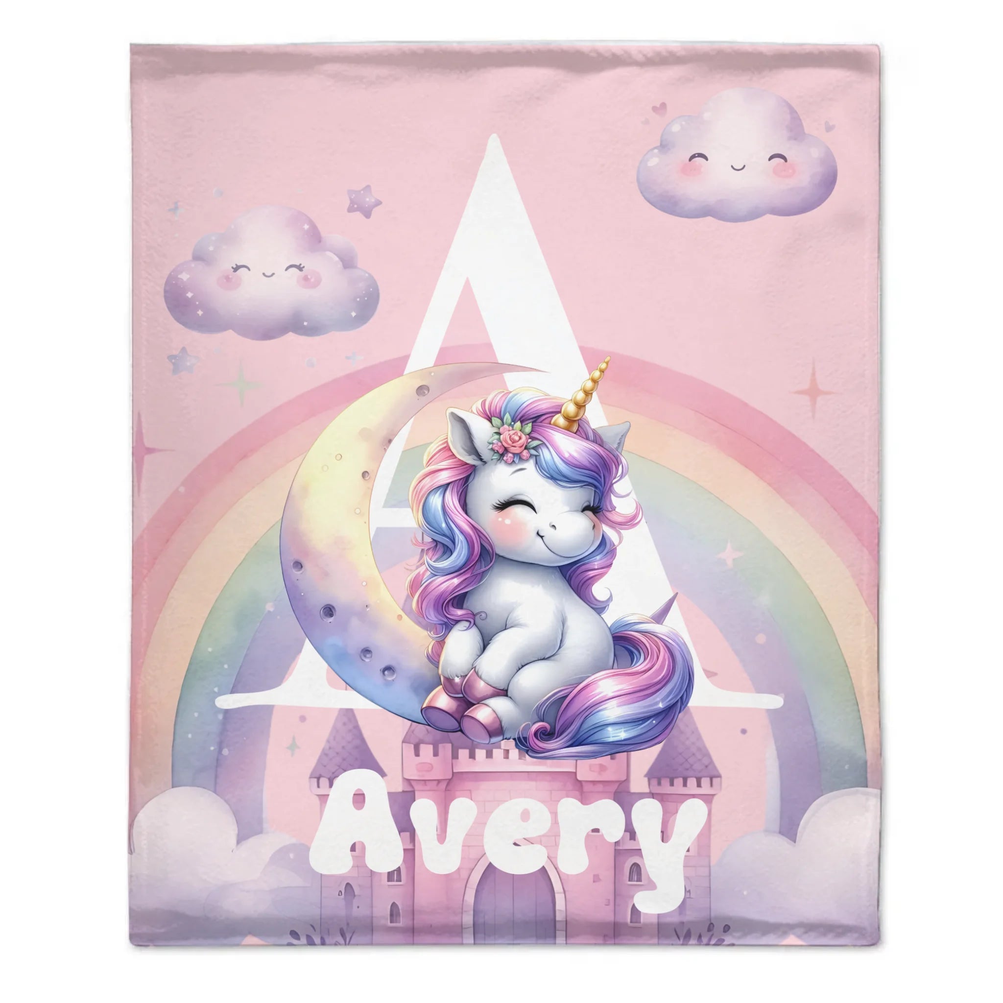 Customized Rainbow Unicorn Kids Blanket - Personalized Initial and Name - Magical Gift For Kids