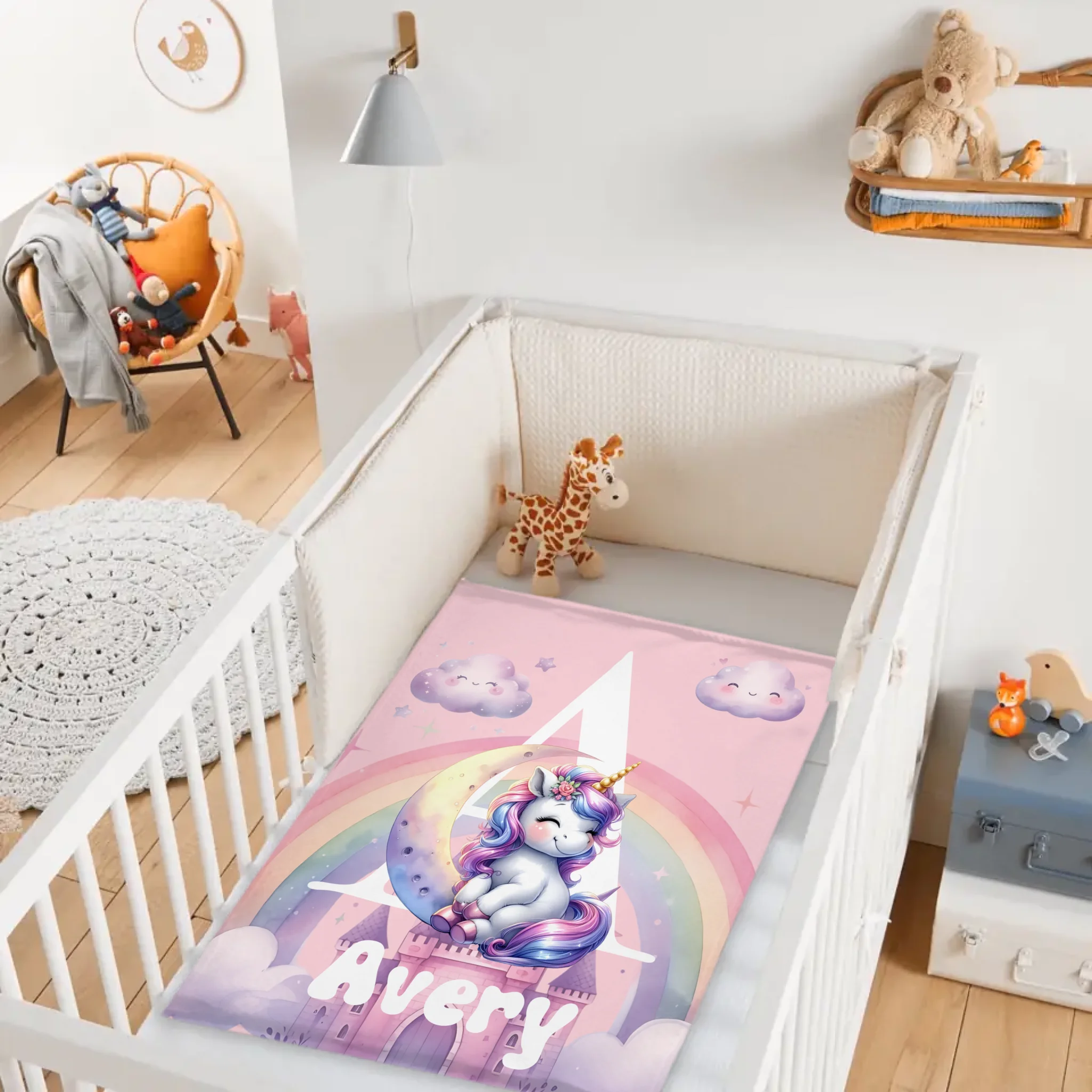 Customized Rainbow Unicorn Kids Blanket - Personalized Initial and Name - Magical Gift For Kids