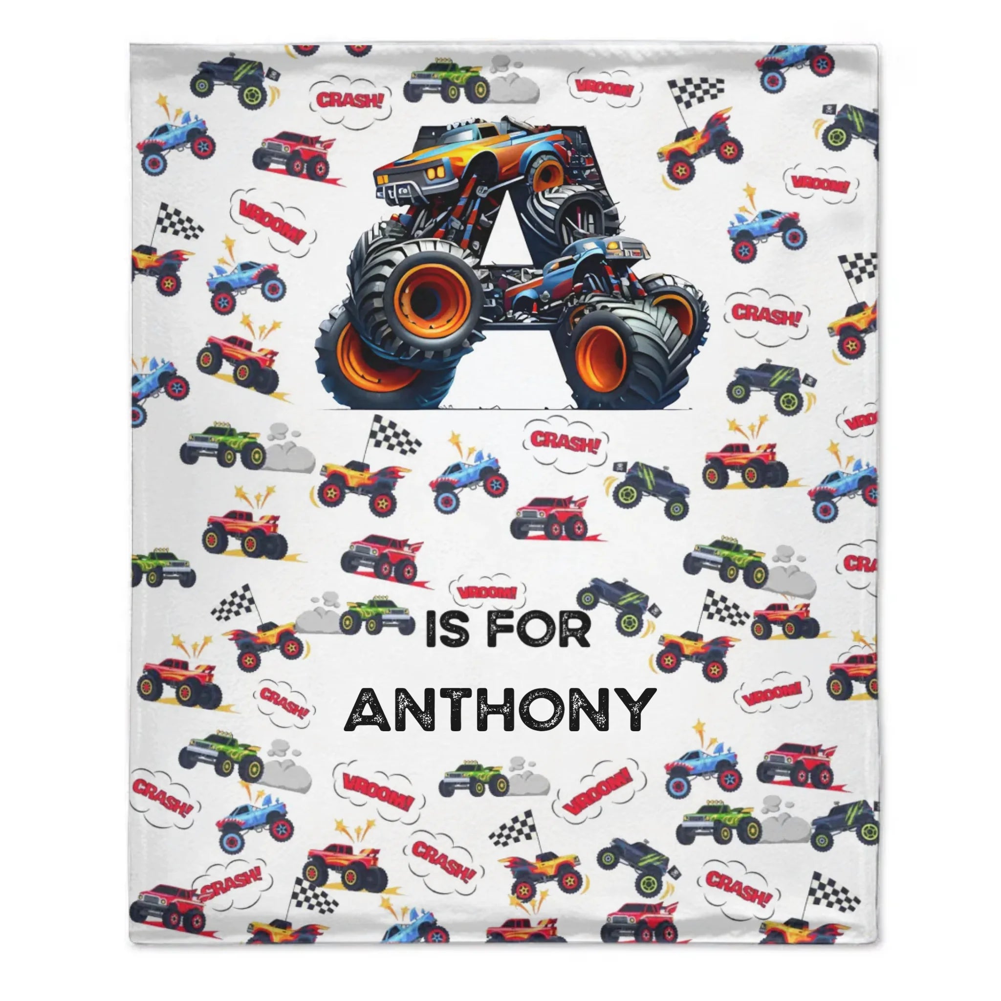 Custom Race Car Number Blanket - Personalized Monster Truck Birthday Throw - Gift for Kids, Boys