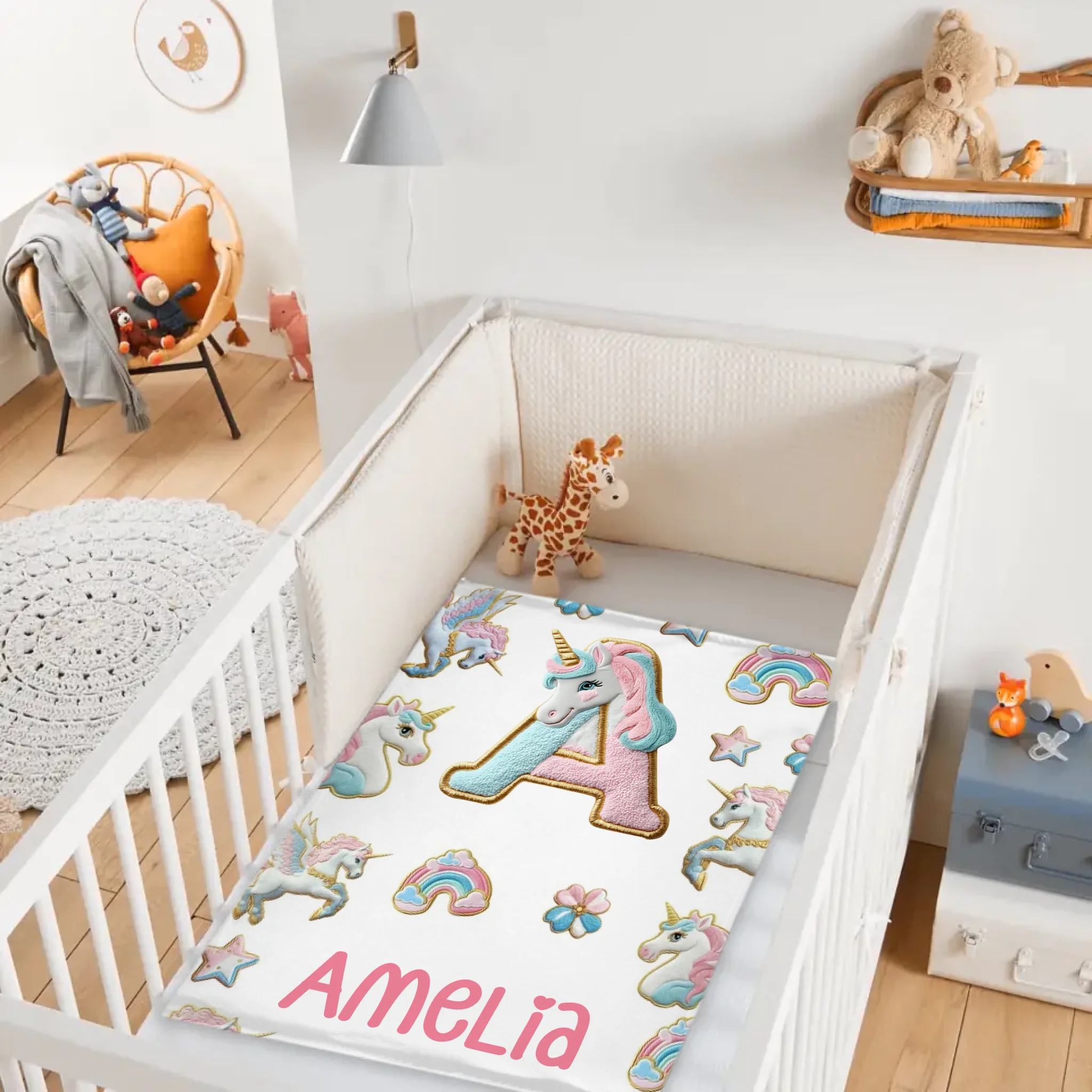 Custom Unicorn Alphabet Blanket - Personalized Initial & Name Rainbow Throw - Gift for Girls, Kids