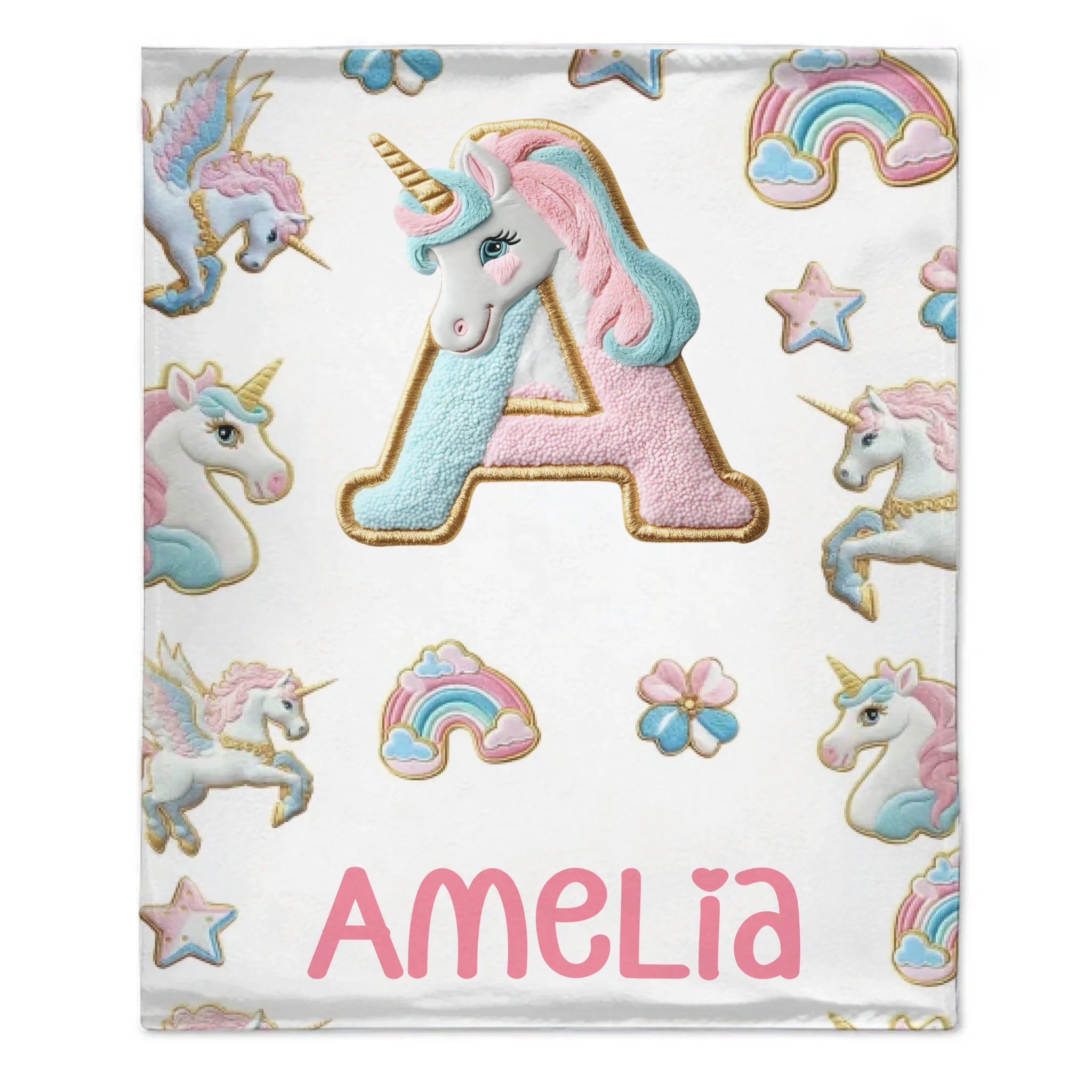 Custom Unicorn Alphabet Blanket - Personalized Initial & Name Rainbow Throw - Gift for Girls, Kids