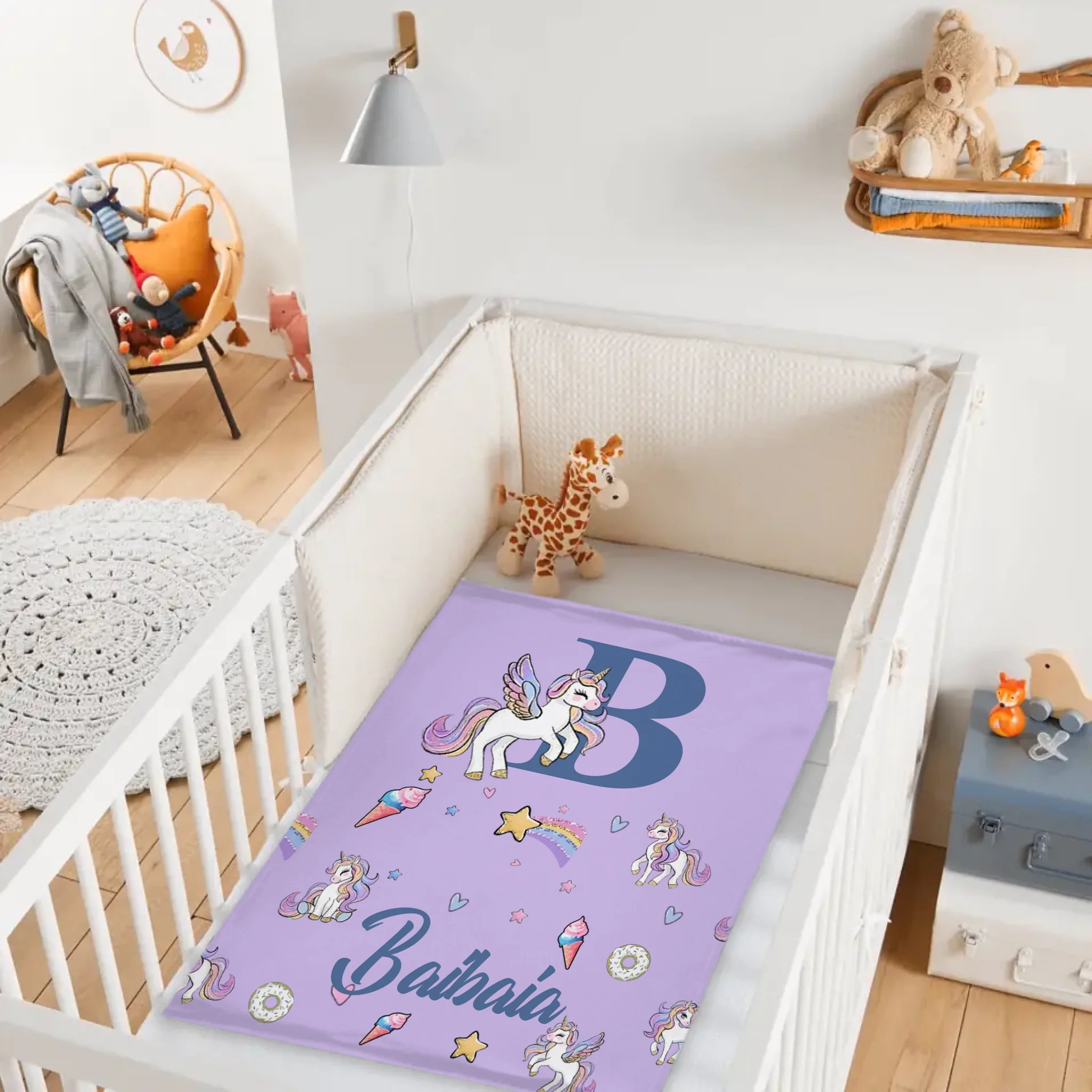 Custom Unicorn Initial Blanket - Personalized Letter & Name Kids Throw - Gift for Girls