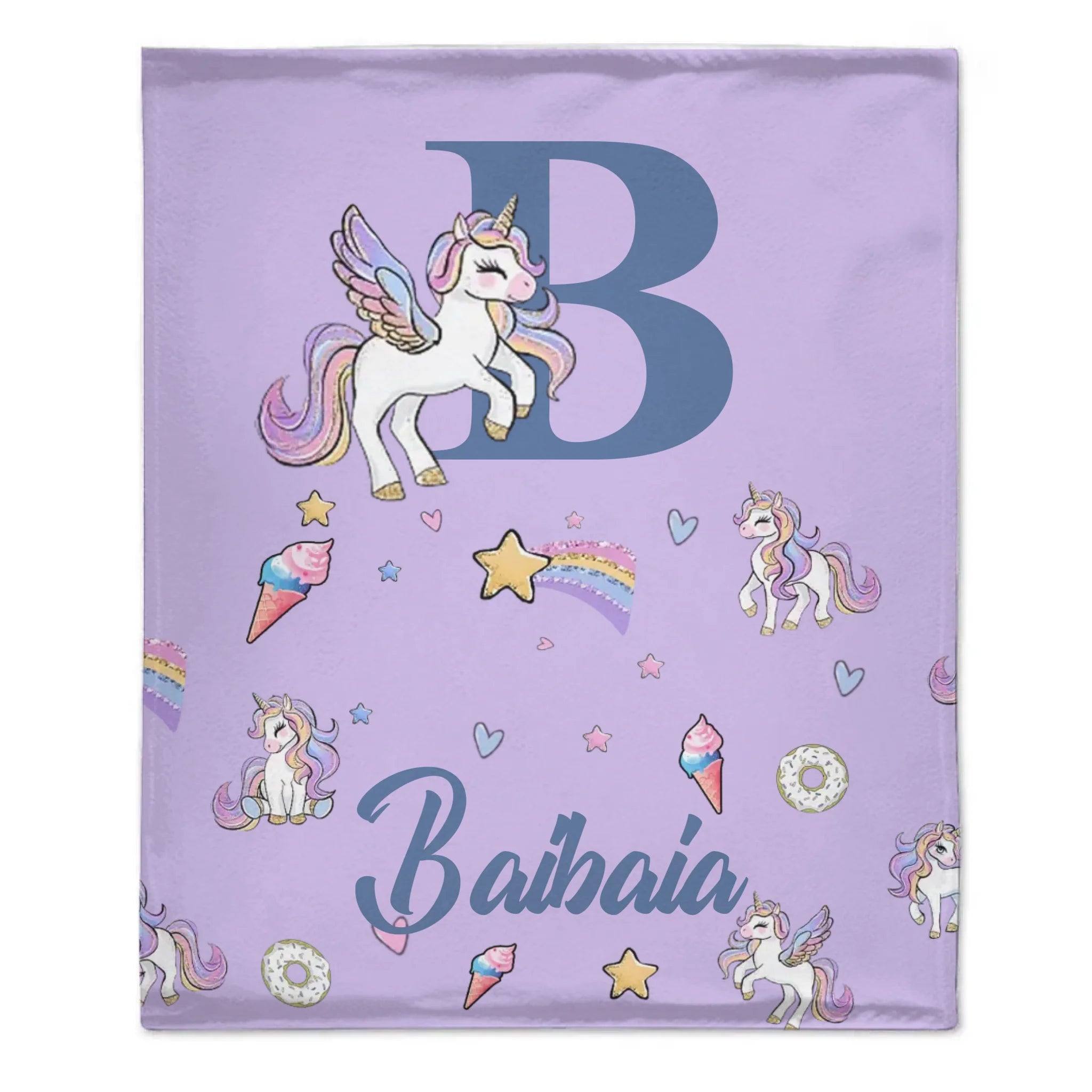 Custom Unicorn Initial Blanket - Personalized Letter & Name Kids Throw - Gift for Girls