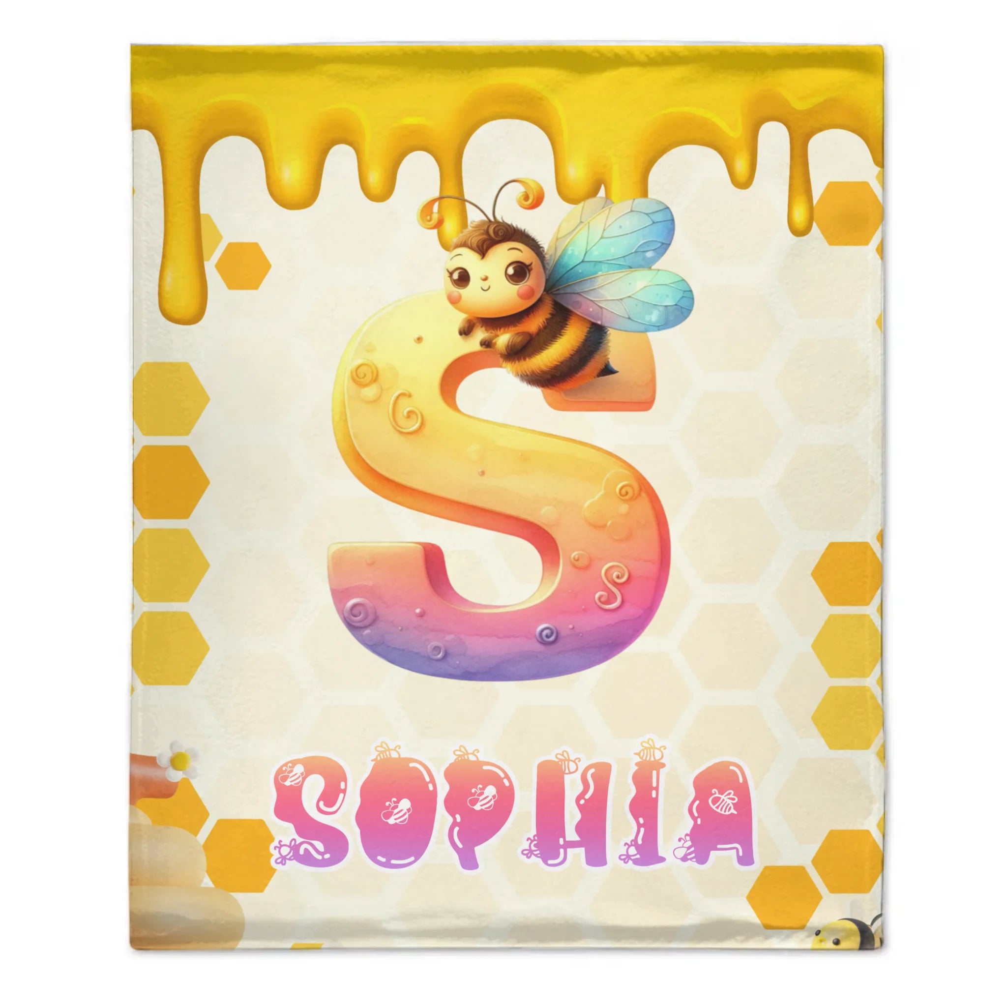 Custom Bee Blanket - Personalized Bumblebee Initial Name Blanket - Gift for Children