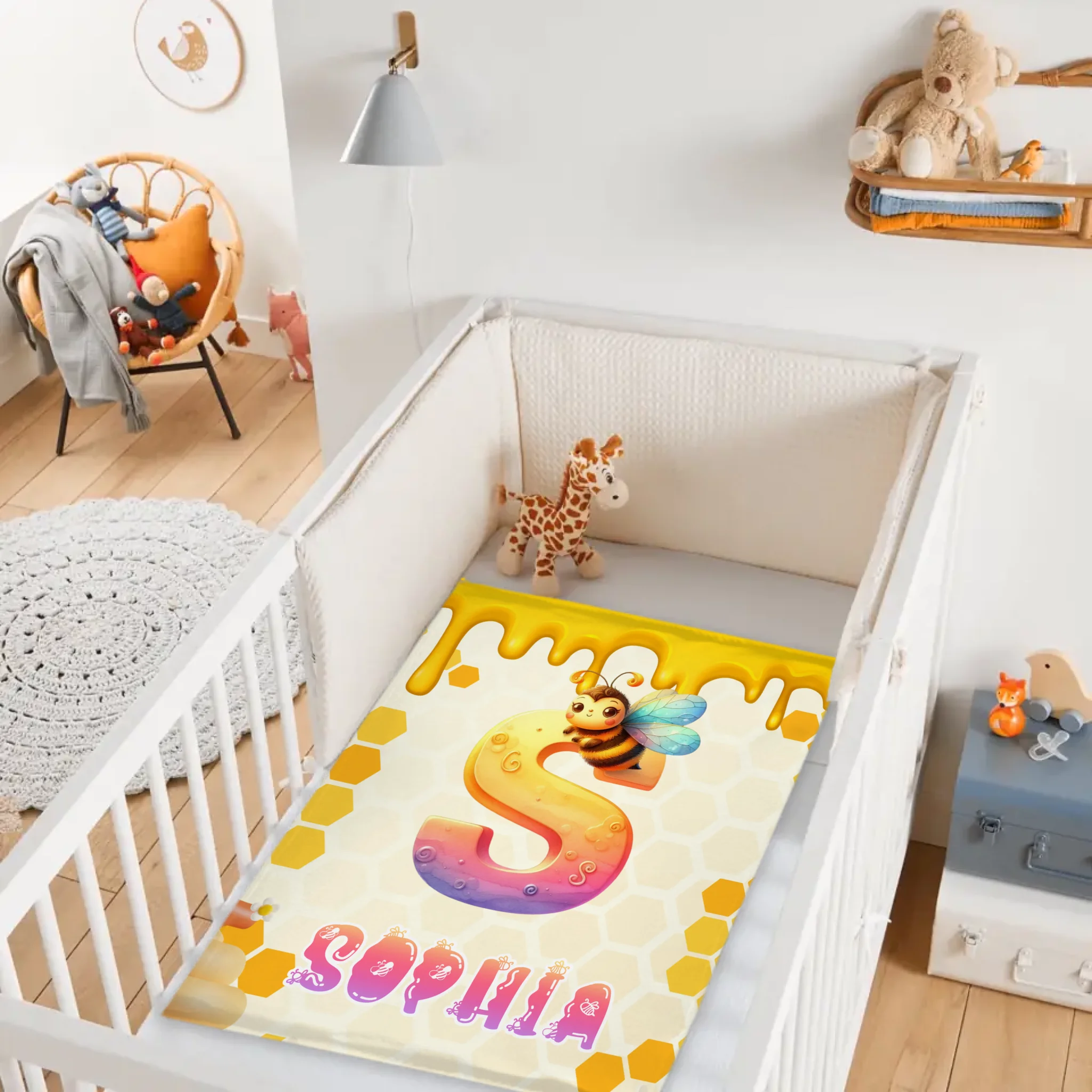 Custom Bee Blanket - Personalized Bumblebee Initial Name Blanket - Gift for Children