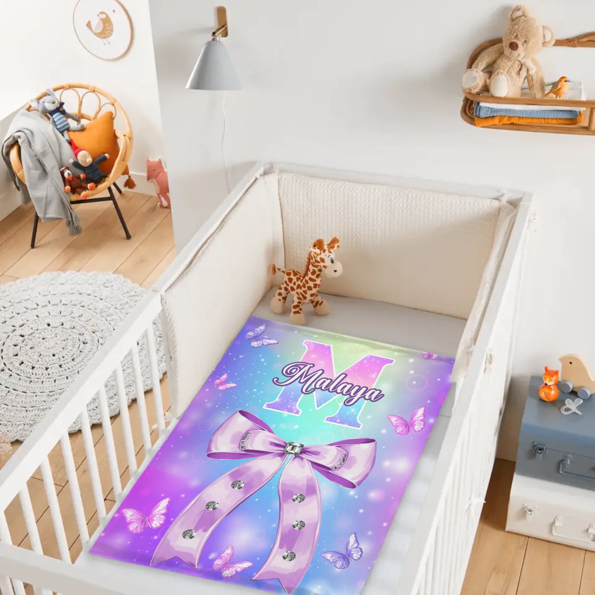 Pink Butterfly Pattern Name Custom Initials Custom Girl Blanket - A Gift For Girls