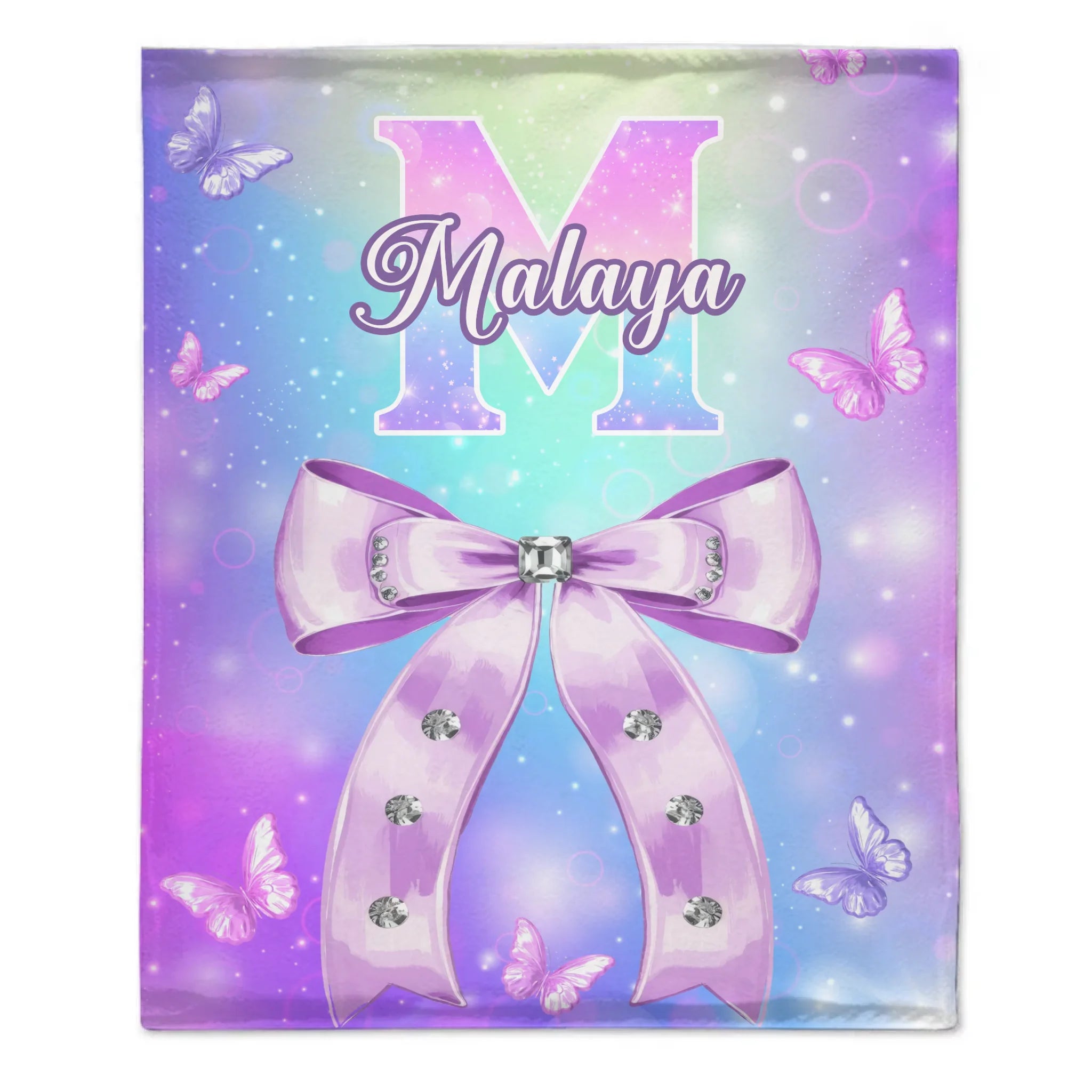 Pink Butterfly Pattern Name Custom Initials Custom Girl Blanket - A Gift For Girls