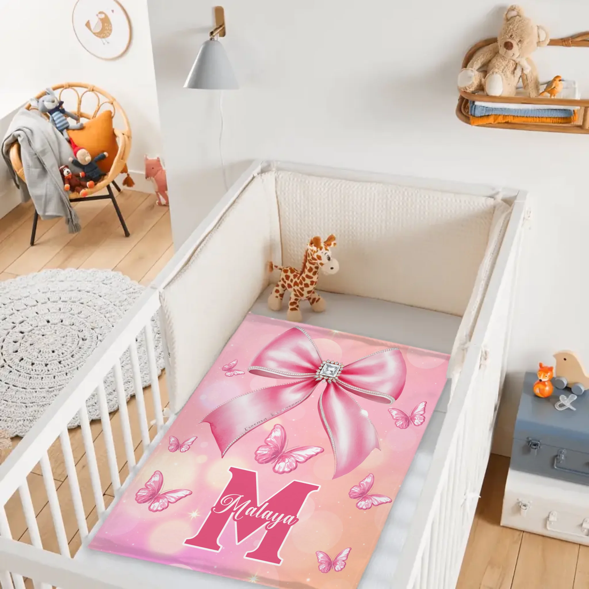 Pink Butterfly Pattern Name Custom Initials Custom Girl Blanket - A Gift For Girls