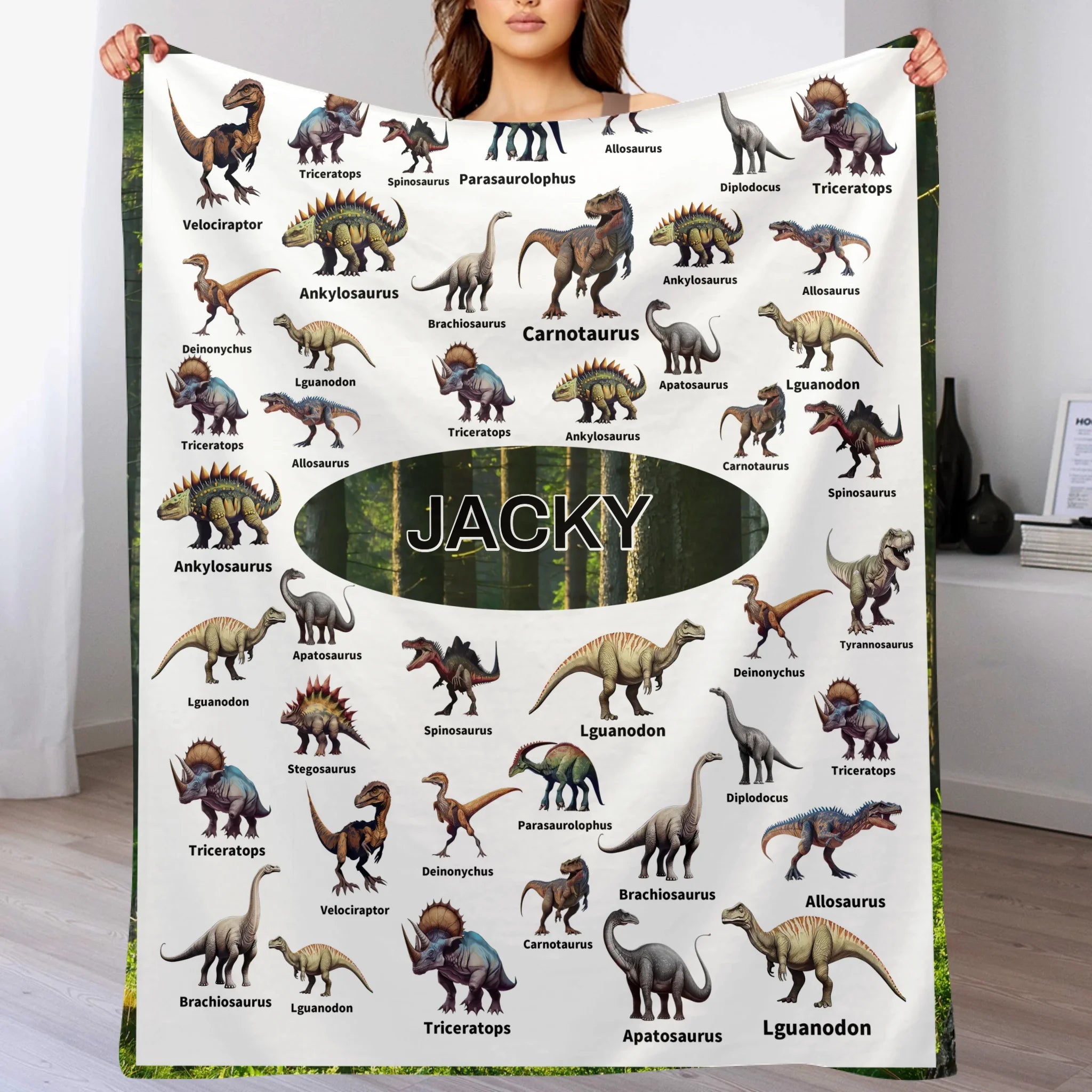 Personalized Jurassic Dinosaur Name Custom Blanket-Gift for Children Who Love Dinosaurs