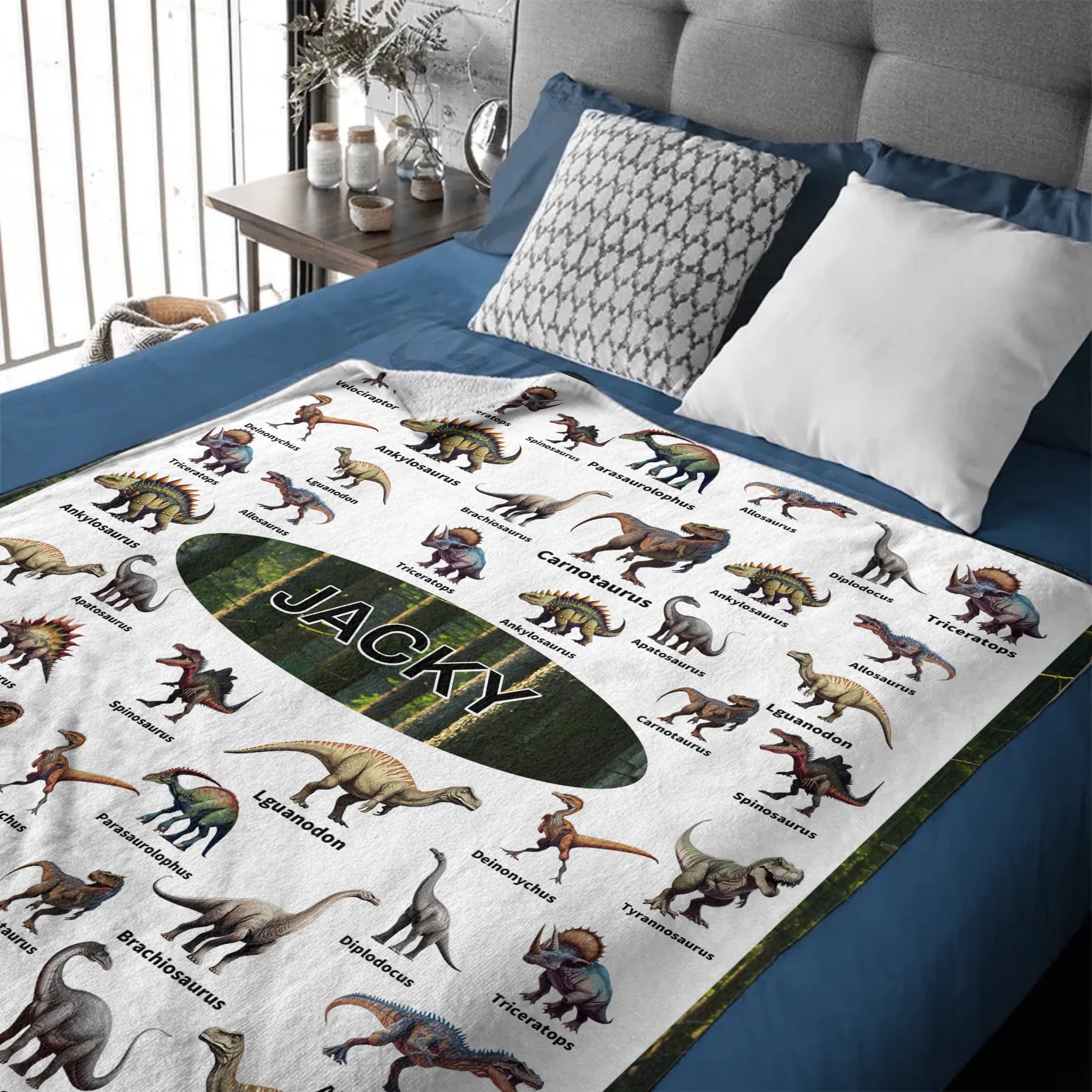 Personalized Jurassic Dinosaur Name Custom Blanket-Gift for Children Who Love Dinosaurs,ChristmasGift - SDG