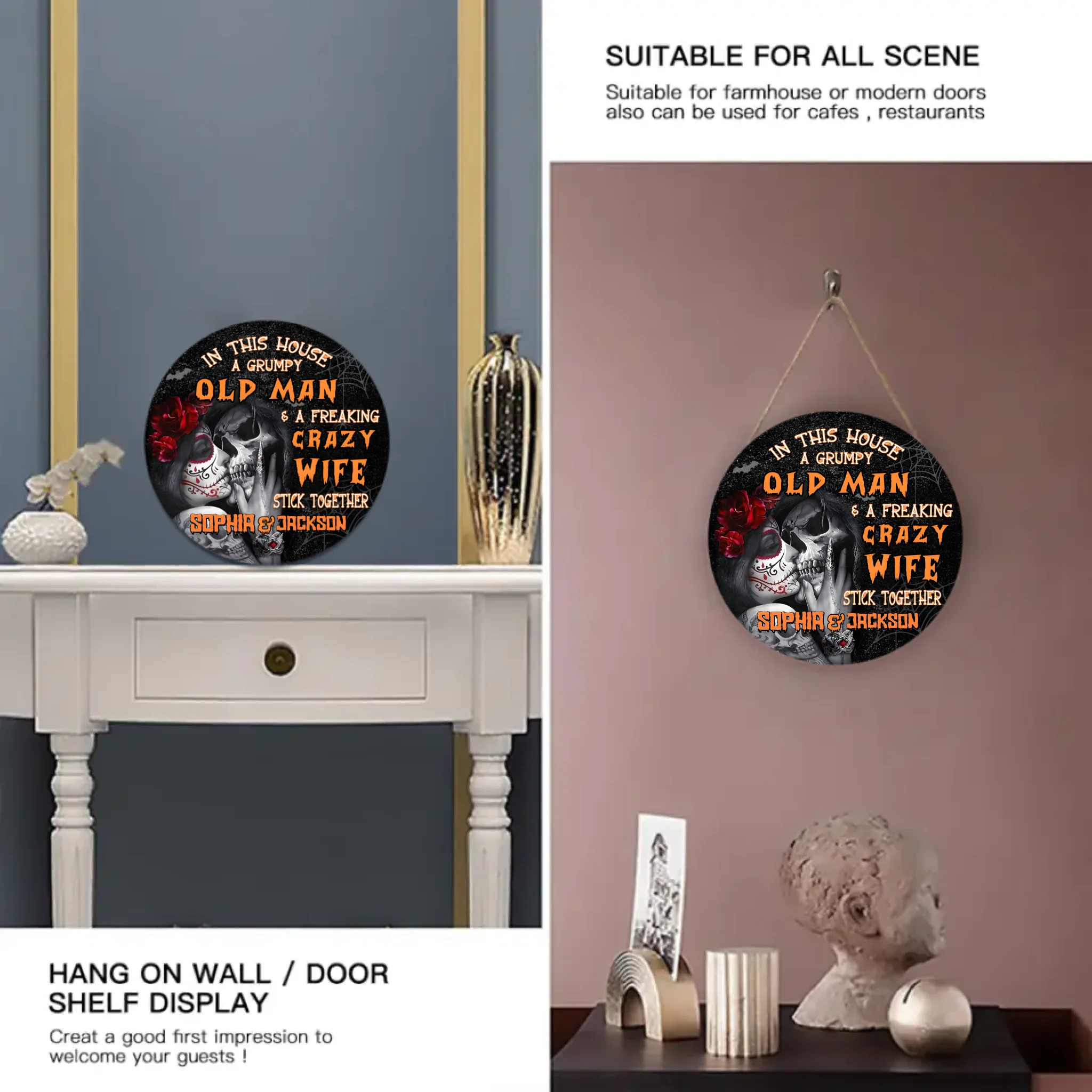 A Grumpy Old Man And A Freaking Crazy Wife Customized Door Plate - Personalized Names Wooden Sign - Home Decoration Gifts