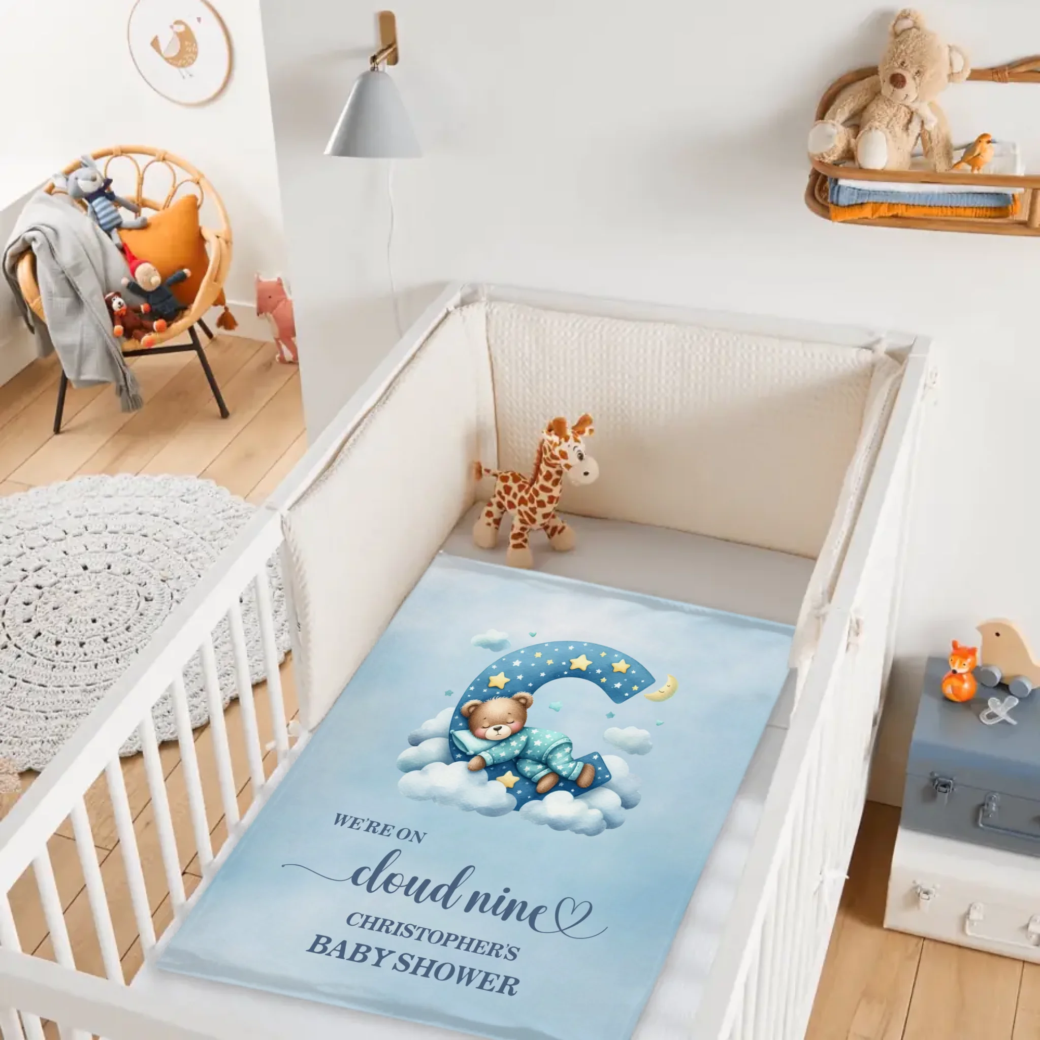 Custom Baby Shower Blanket - Personalized Teddy Bear Cloud Throw Blanket - Gift for Newborns
