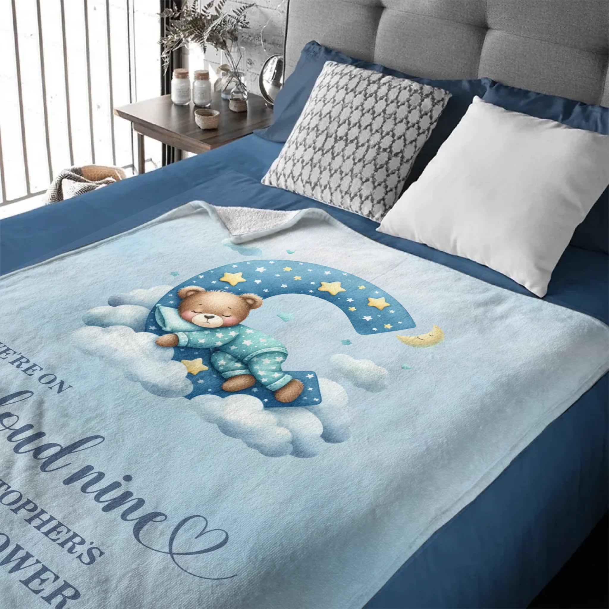 Custom Baby Shower Blanket - Personalized Teddy Bear Cloud Throw Blanket - Gift for Newborns