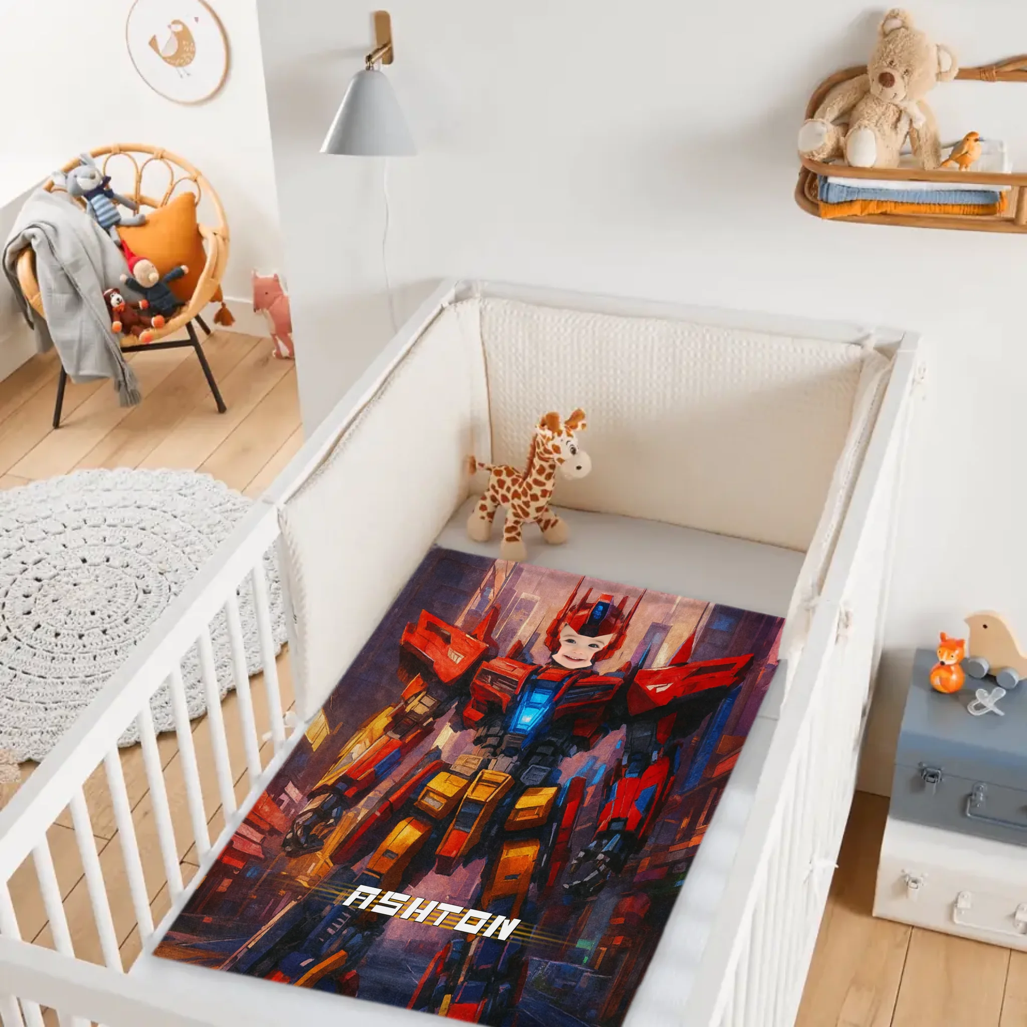 Custom Robot Blanket - Personalized Face Photo Transformer Throw Blanket - Gift for Kids Boys