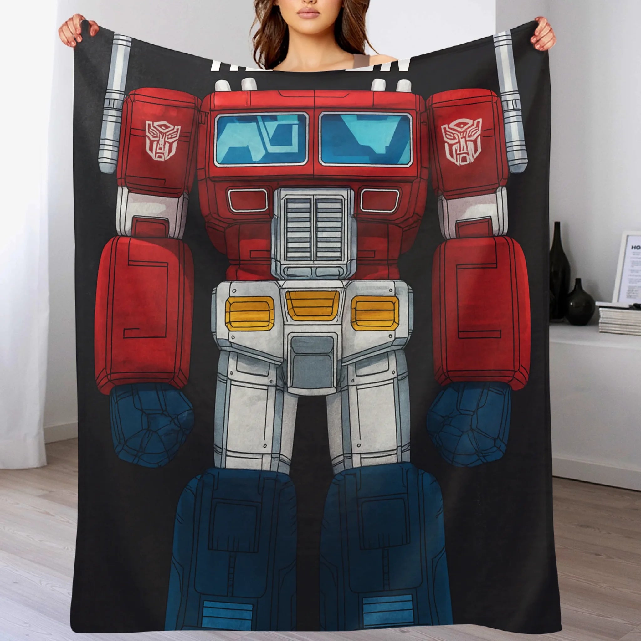Custom Transformer Blanket - Personalized Robot Hero Throw with Name - Gift for Kids Robot Lovers