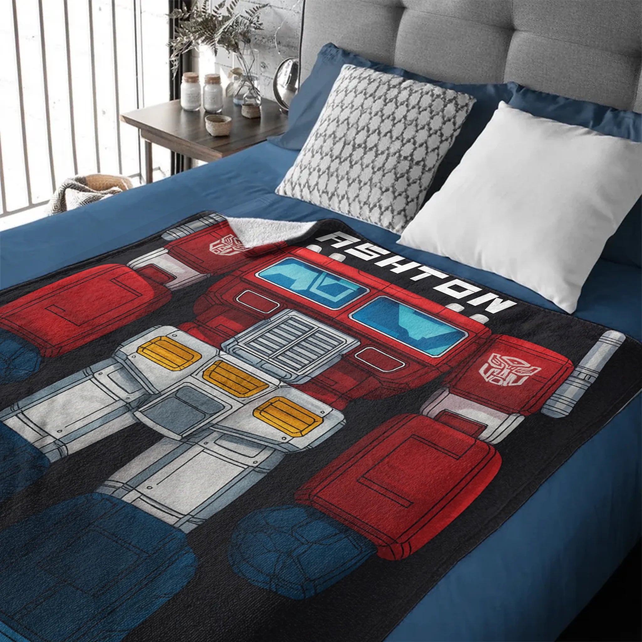 Custom Transformer Blanket - Personalized Robot Hero Throw with Name - Gift for Kids Robot Lovers