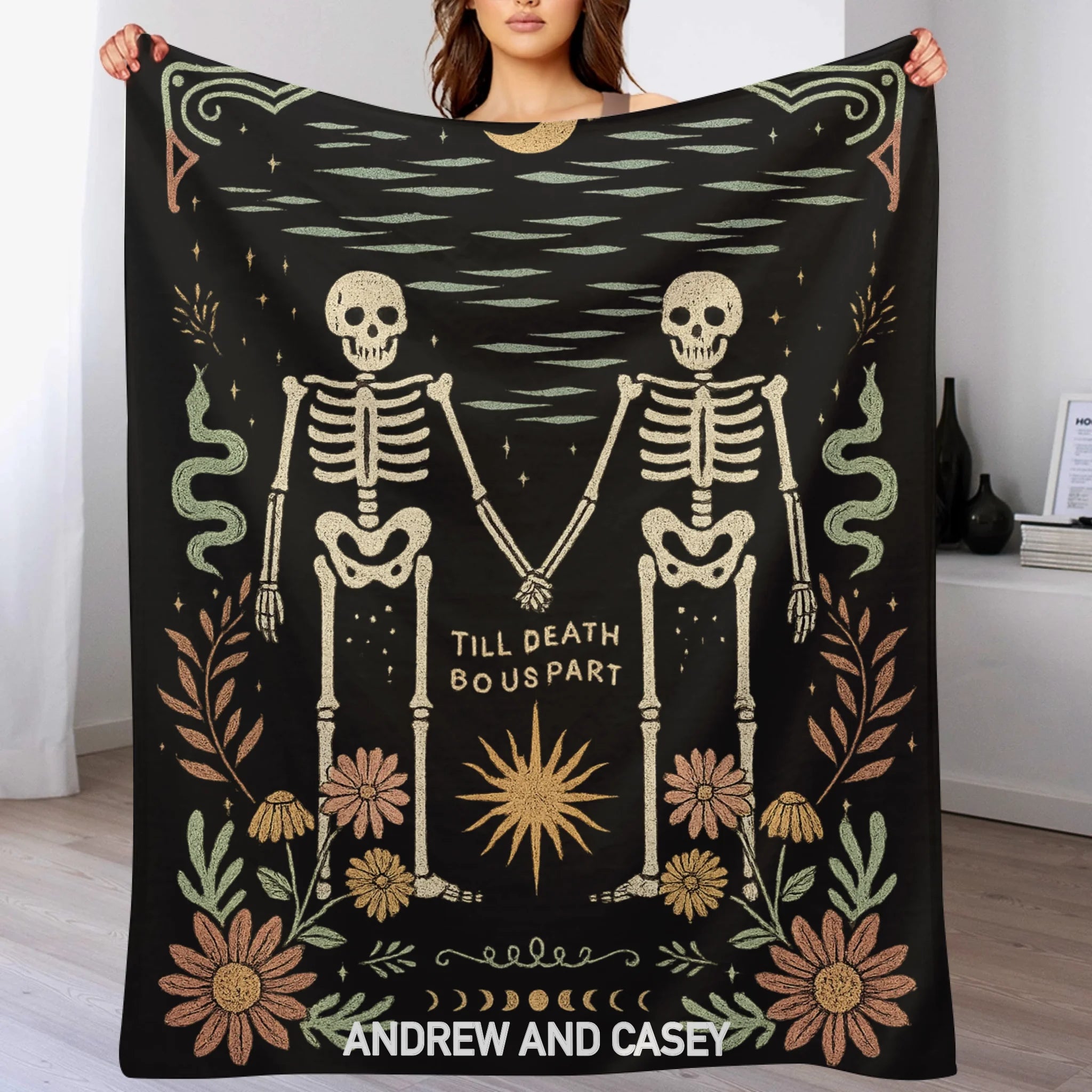 ☠️TILL DEATH BO US PART Customized Blanket - Personalized Name - Halloween Gifts For Couple, Lovers