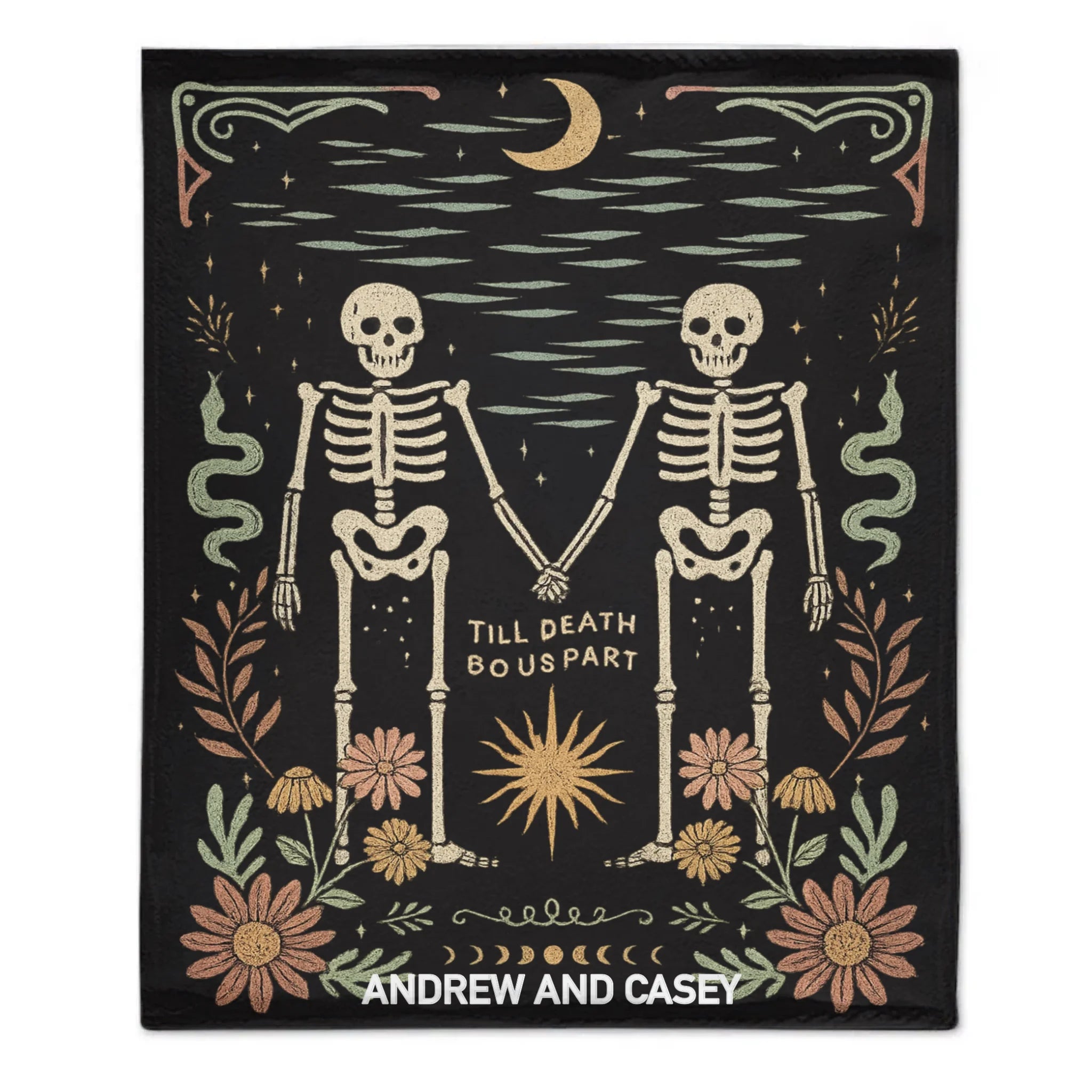 ☠️TILL DEATH BO US PART Customized Blanket - Personalized Name - Halloween Gifts For Couple, Lovers