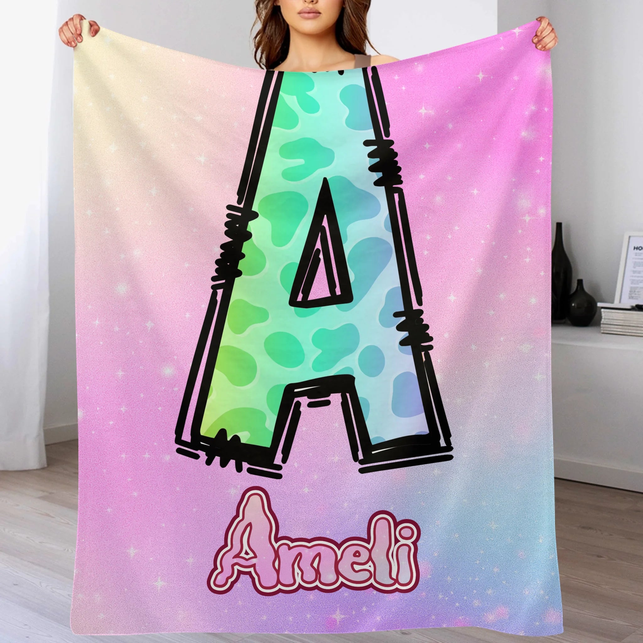 Custom Leopard Print Kids Blanket - Personalized Initial Name Throw Blanket - Gift for Girls Boys Children