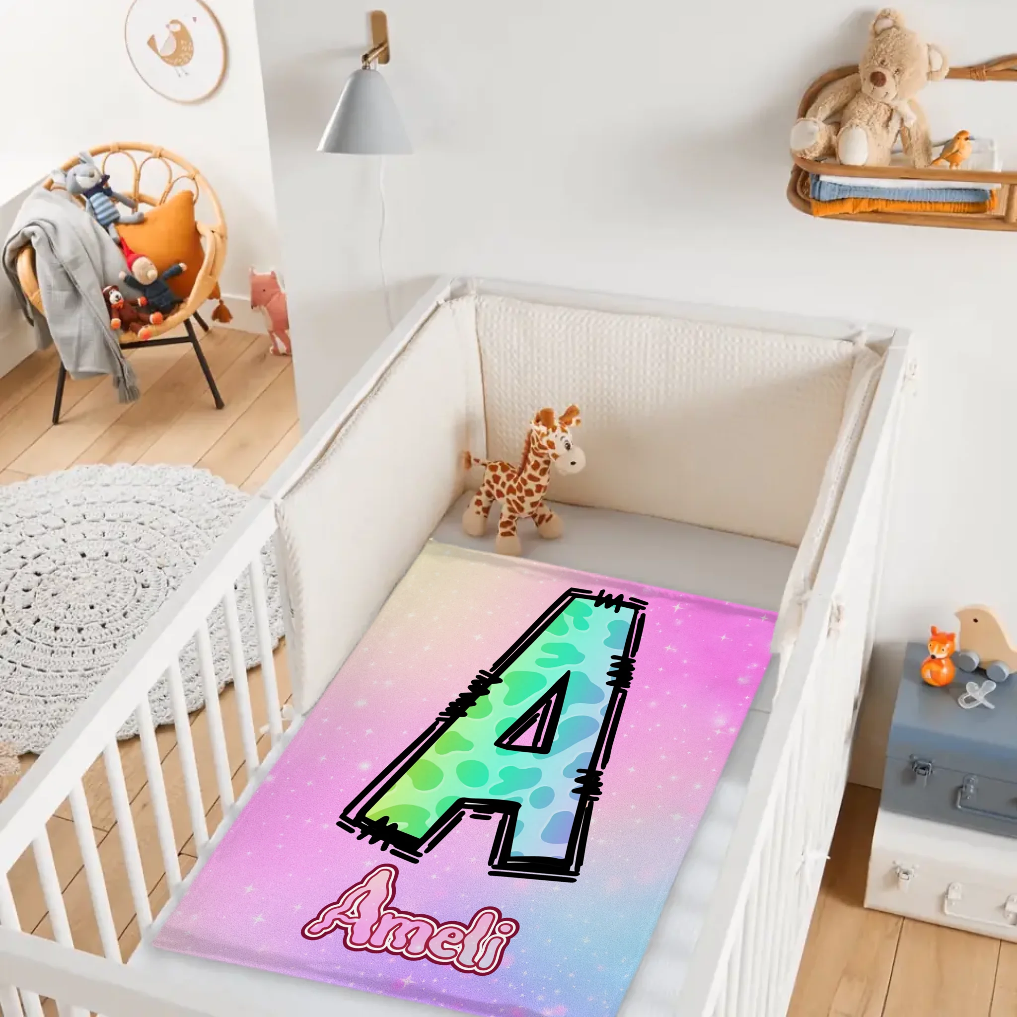 Custom Leopard Print Kids Blanket - Personalized Initial Name Throw Blanket - Gift for Girls Boys Children