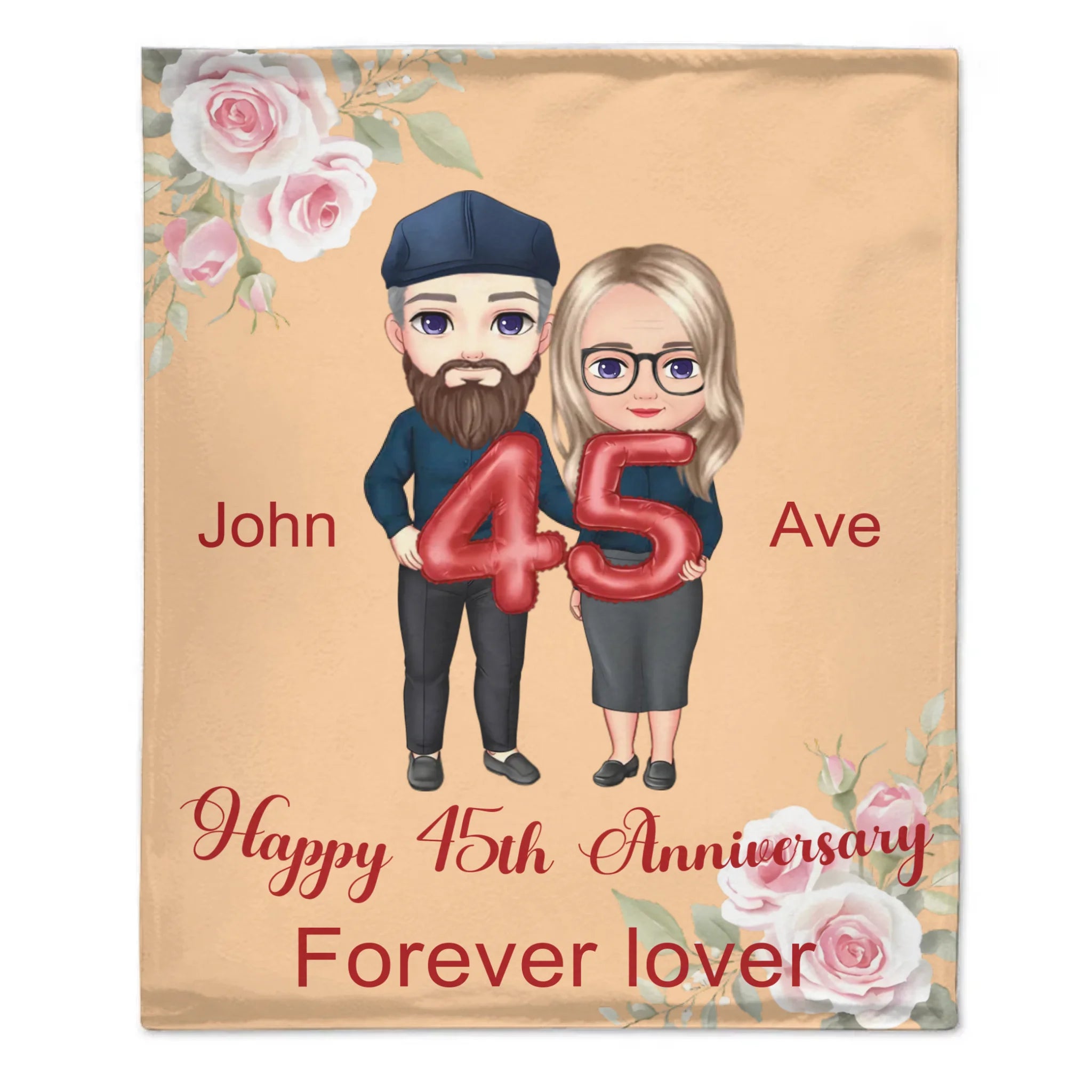 💕Cartoon Elder Couple Customized Blanket - Personalized Cartoon,Names and Texts - Valentine's Day, Wedding Anniversary Gift For Old Couple
