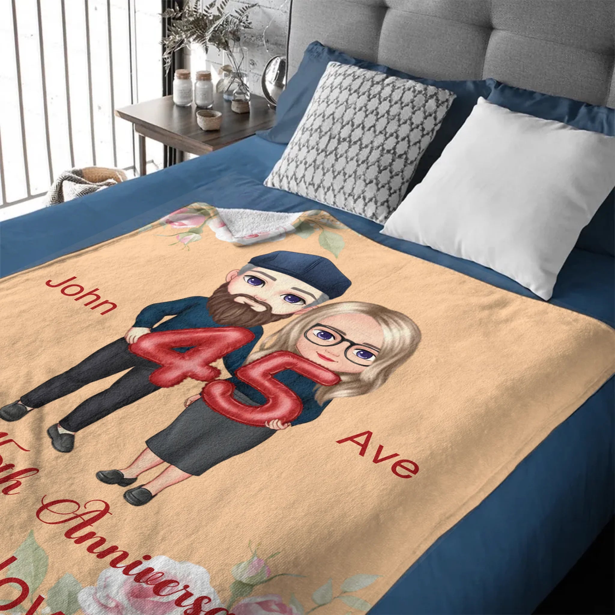 💕Cartoon Elder Couple Customized Blanket - Personalized Cartoon,Names and Texts - Valentine's Day, Wedding Anniversary Gift For Old Couple