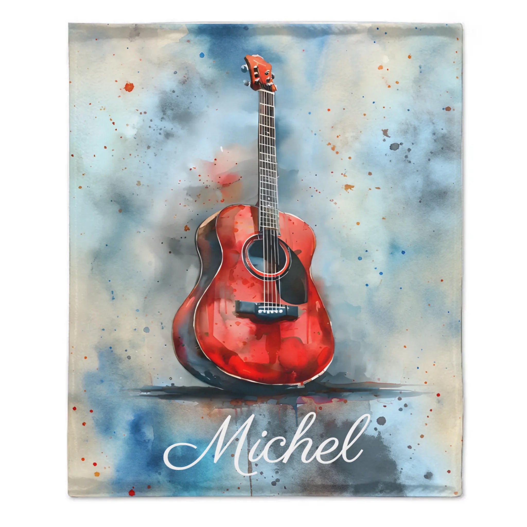 Custom Guitar Blanket - Personalized Acoustic Music Throw with Name - Gift for Musicians Guitar Players