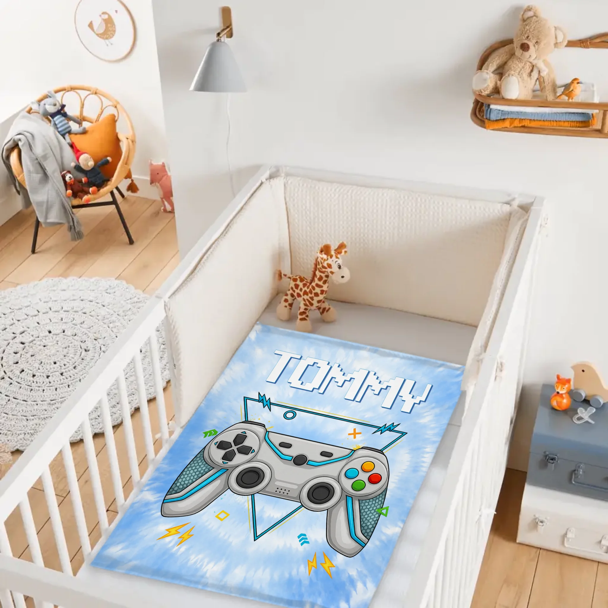 Custom Gaming Blanket - Personalized Tie Dye Gamepad Throw with Name - Gift for Boys Girls Teen Video Game Lovers