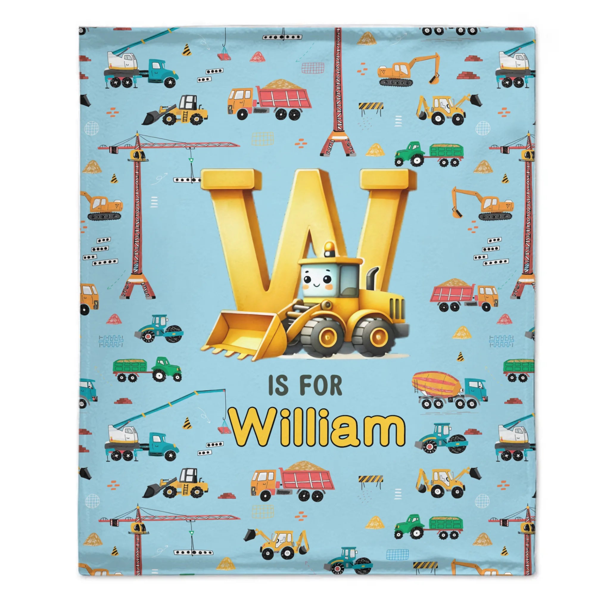 Custom Truck Initial Blanket - Personalized Construction Letter Throw with Name - Baby Shower Birthday Gift