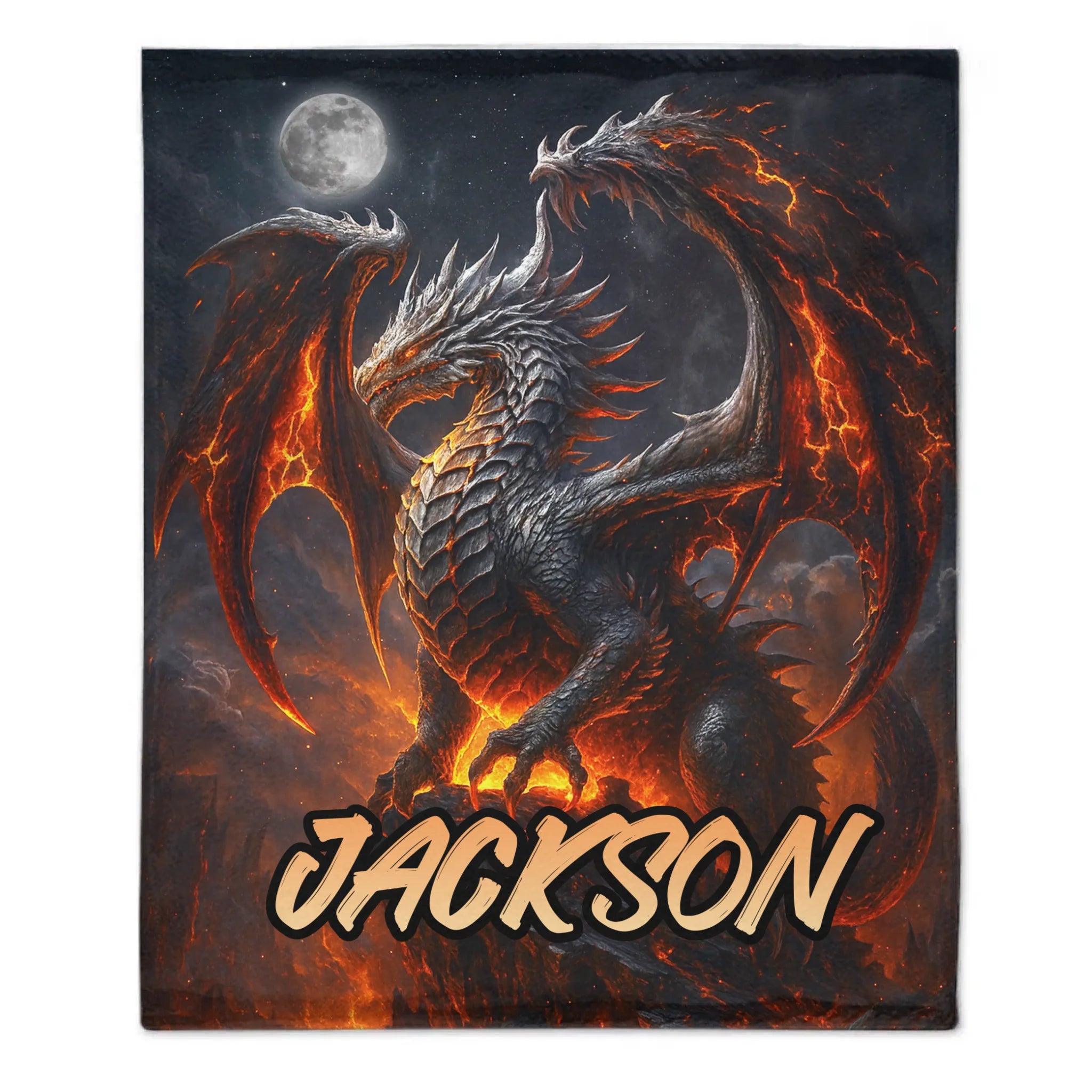 Flame Dragon Custom Blanket - Personalized Name Soft Flannel Blanket - Gift for Dragon Enthusiasts