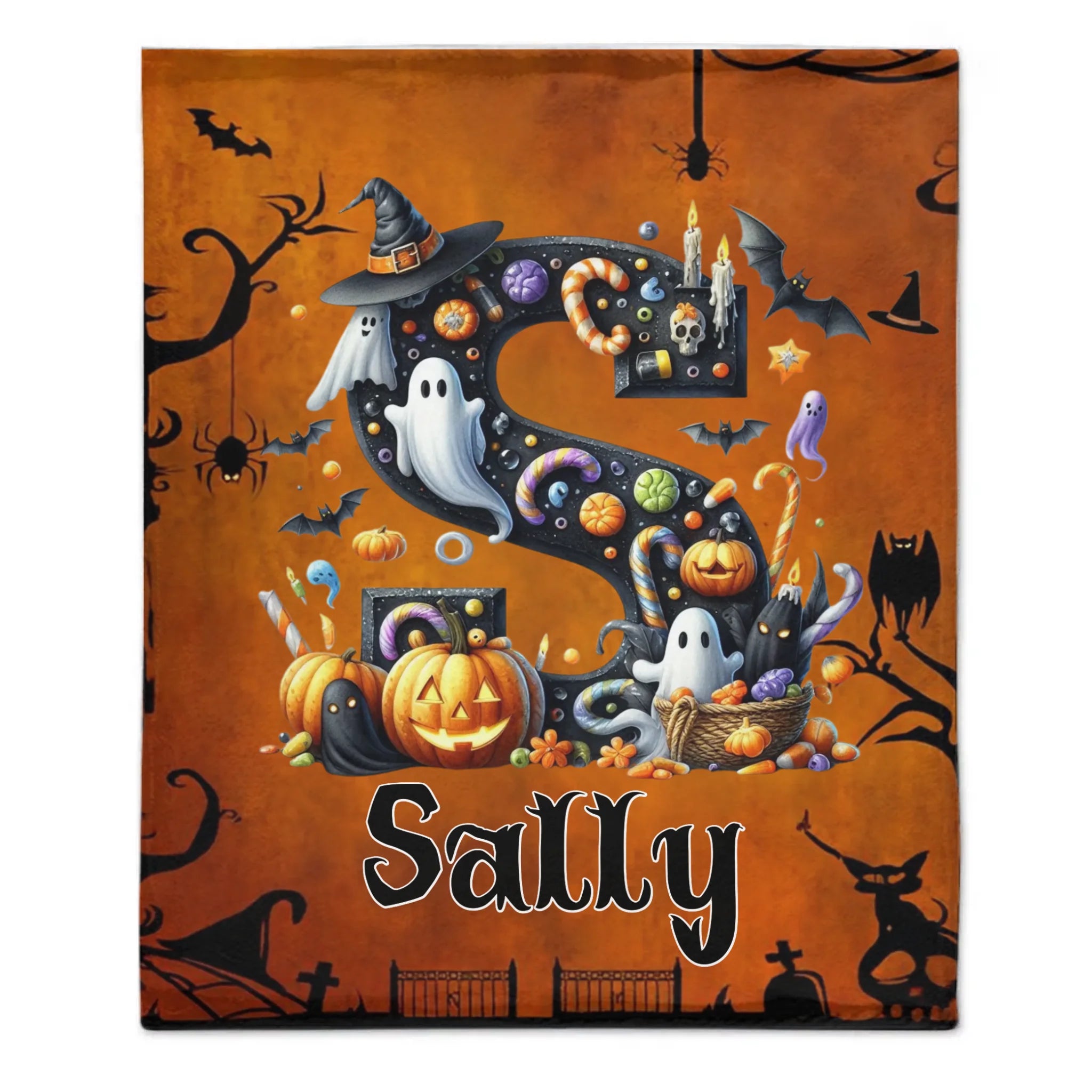 Custom Halloween Letter Blanket - Personalized Initial Name Throw Blanket - Gift for Kids & Families